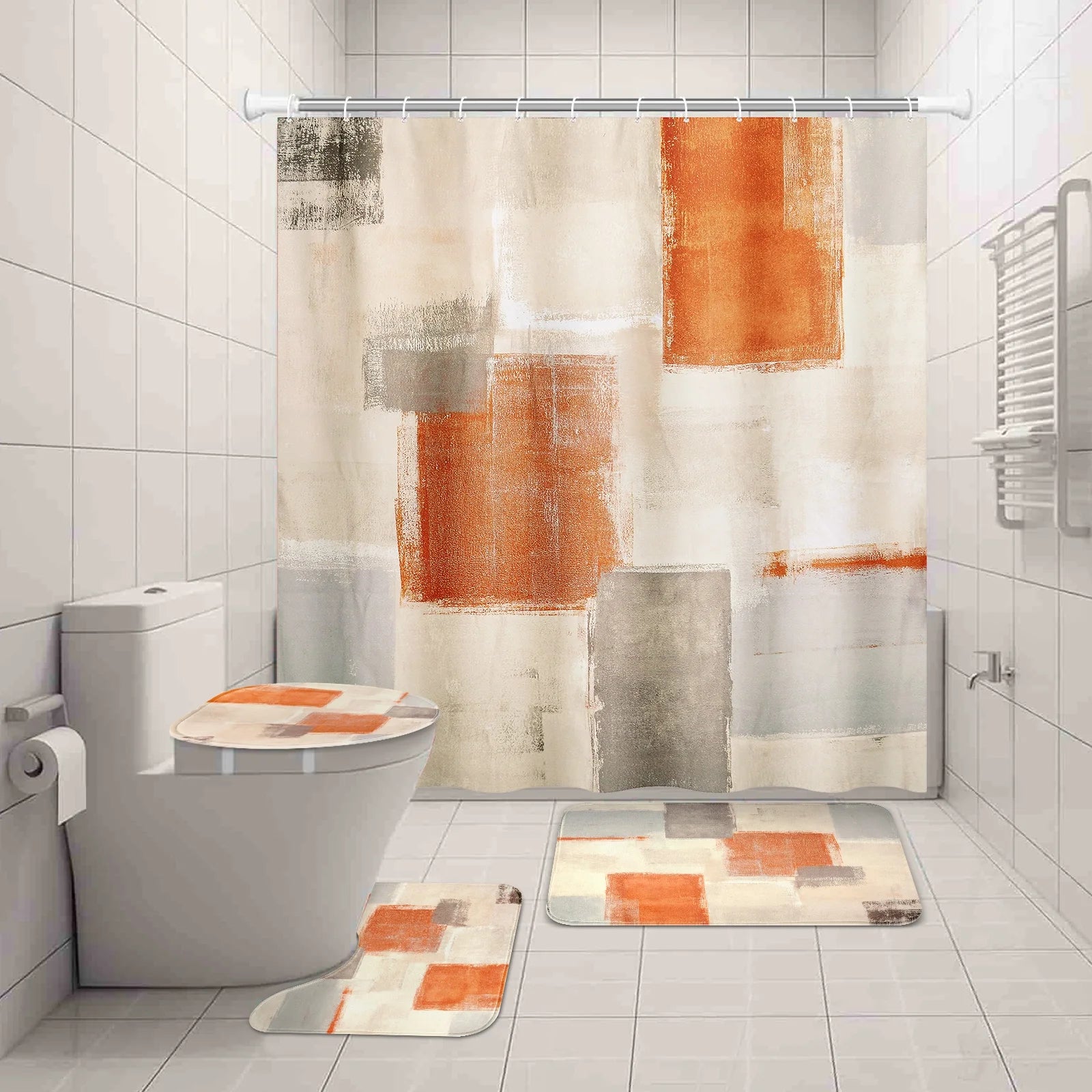 4PCS Shower Curtain Set 78.7inch Enlarge Bathroom Sets with Shower Curtain and Rugs Waterproof Shower Curtain Set with 12 Hooks