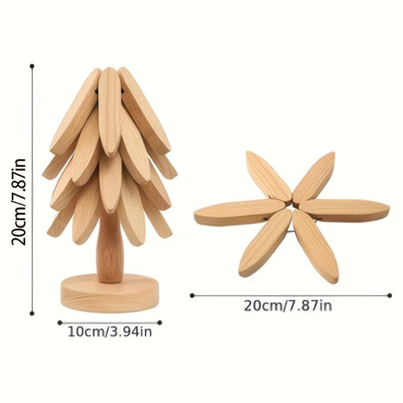 Set of 4pcs Heat-Resistant Tree Design Wooden Trivets, High-Temp Resistant Kitchen Decorative Placemat, Table Mats, Pot Holders & Coasters, Ideal Christmas Gift