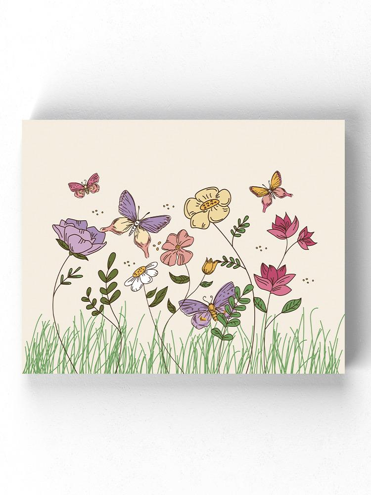 Flowers With Butterflies. Wrapped Canvas -SmartPrintsInk Designs