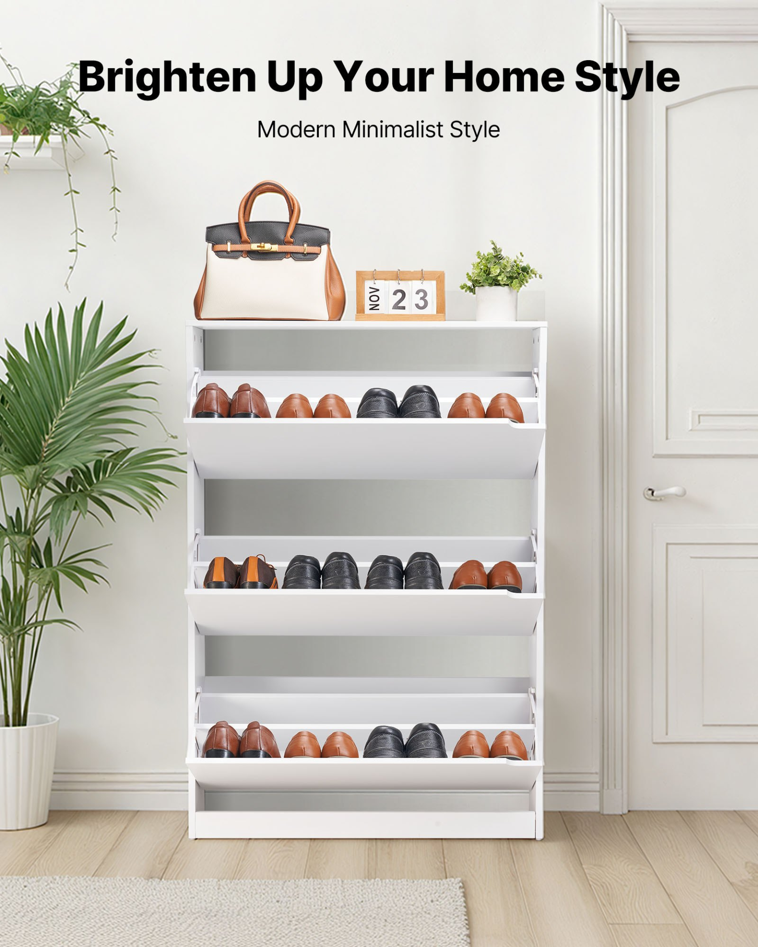 VEVOR Shoe Cabinet with 3 Flip Drawers, Modern Shoes Storage Cabinet with Anti-Tipping Device, Freestanding Shoe Rack Organizer, Ideal for Entryway, Hallway, Bedroom, Living Room, Closet, White
