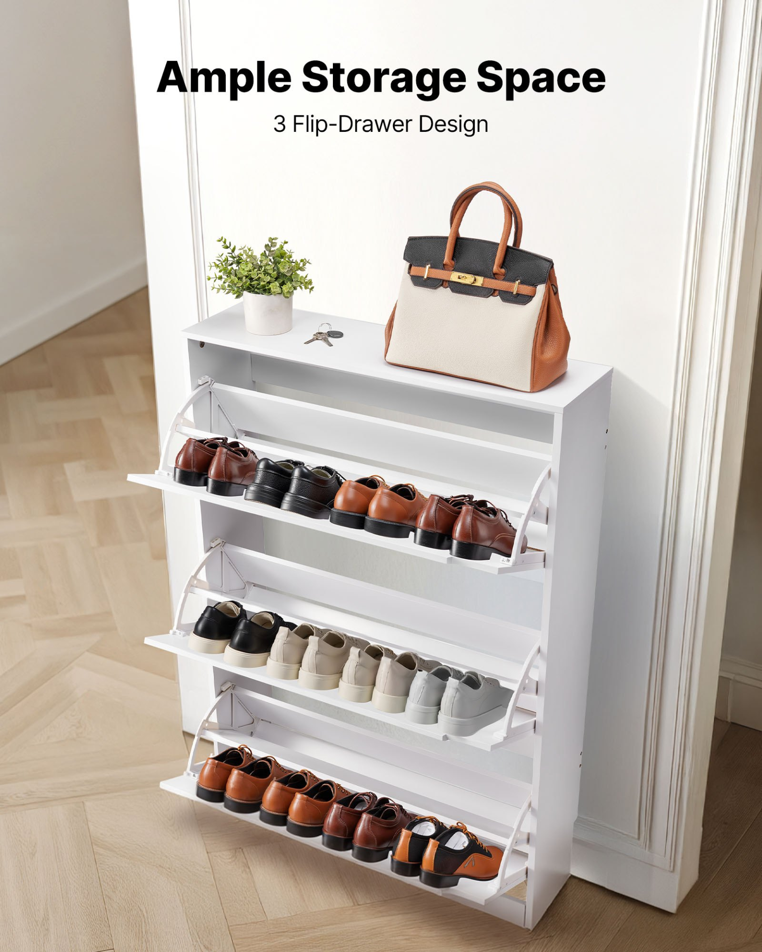 VEVOR Shoe Cabinet with 3 Flip Drawers, Modern Shoes Storage Cabinet with Anti-Tipping Device, Freestanding Shoe Rack Organizer, Ideal for Entryway, Hallway, Bedroom, Living Room, Closet, White