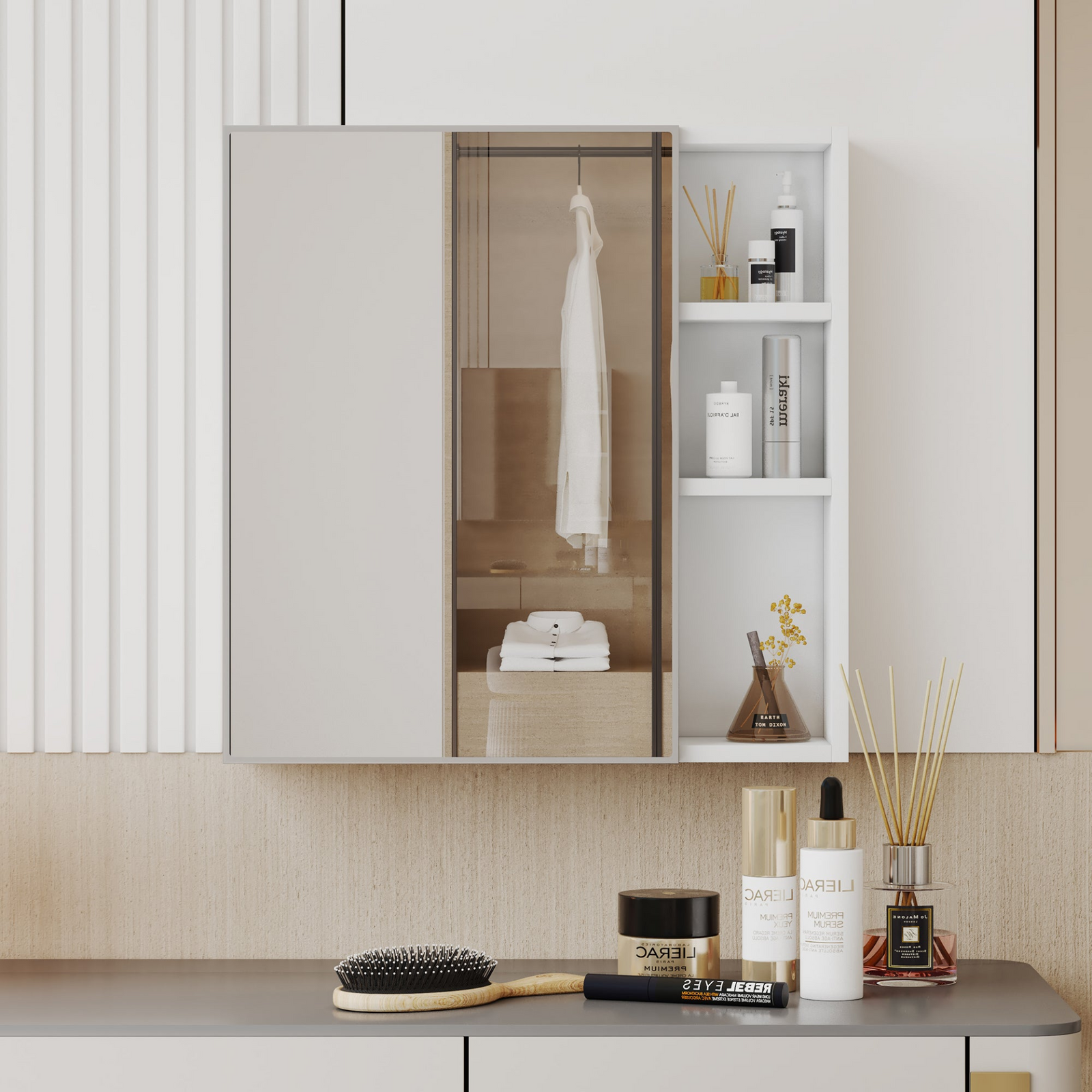 A white MDF material mirror cabinet, bathroom mirror,  MDF material mirror cabinet,a separate wall mounted bathroom mirror for storage and space saving. W1151135030