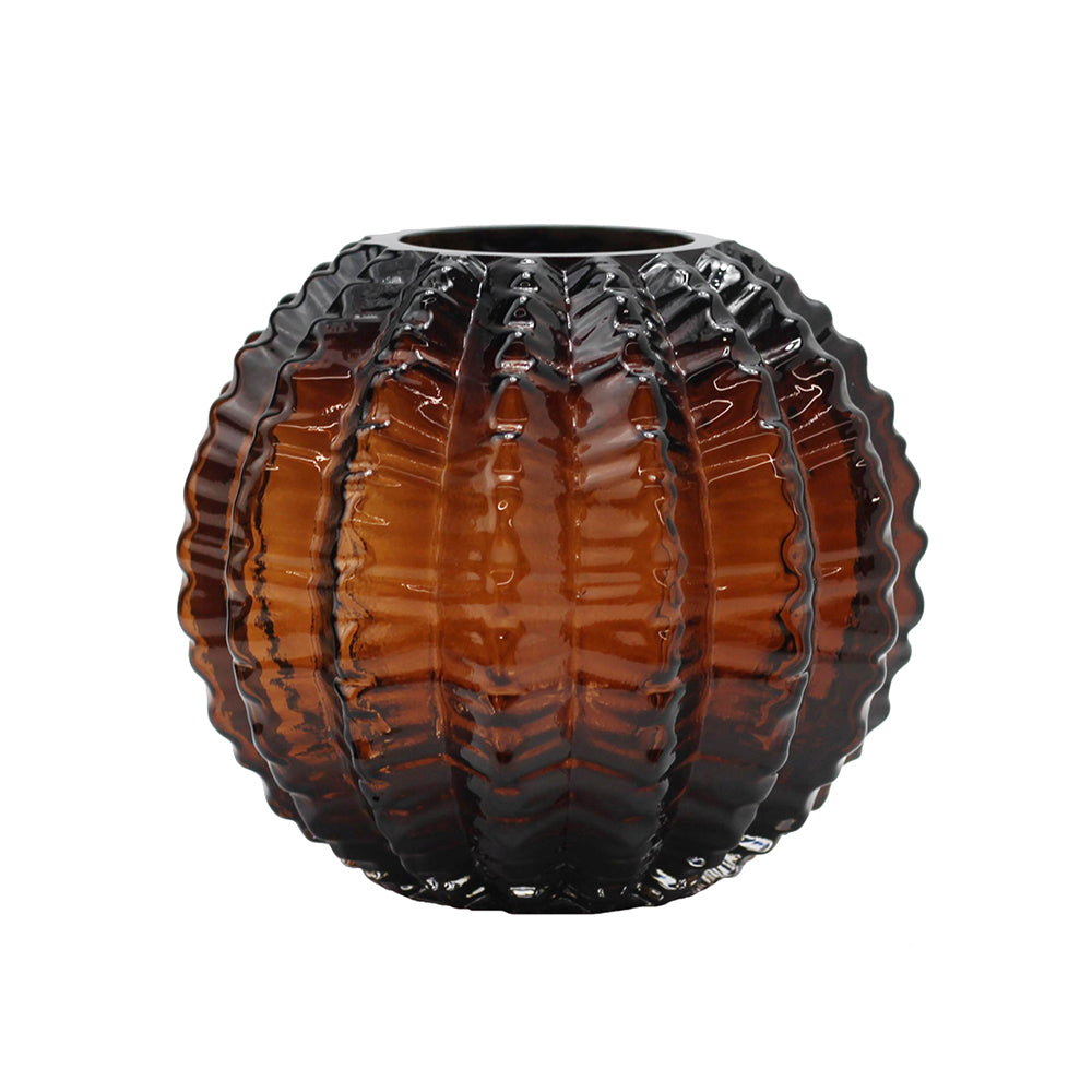 D6.7x6' Textured Round Glass Vase with Amber Finish