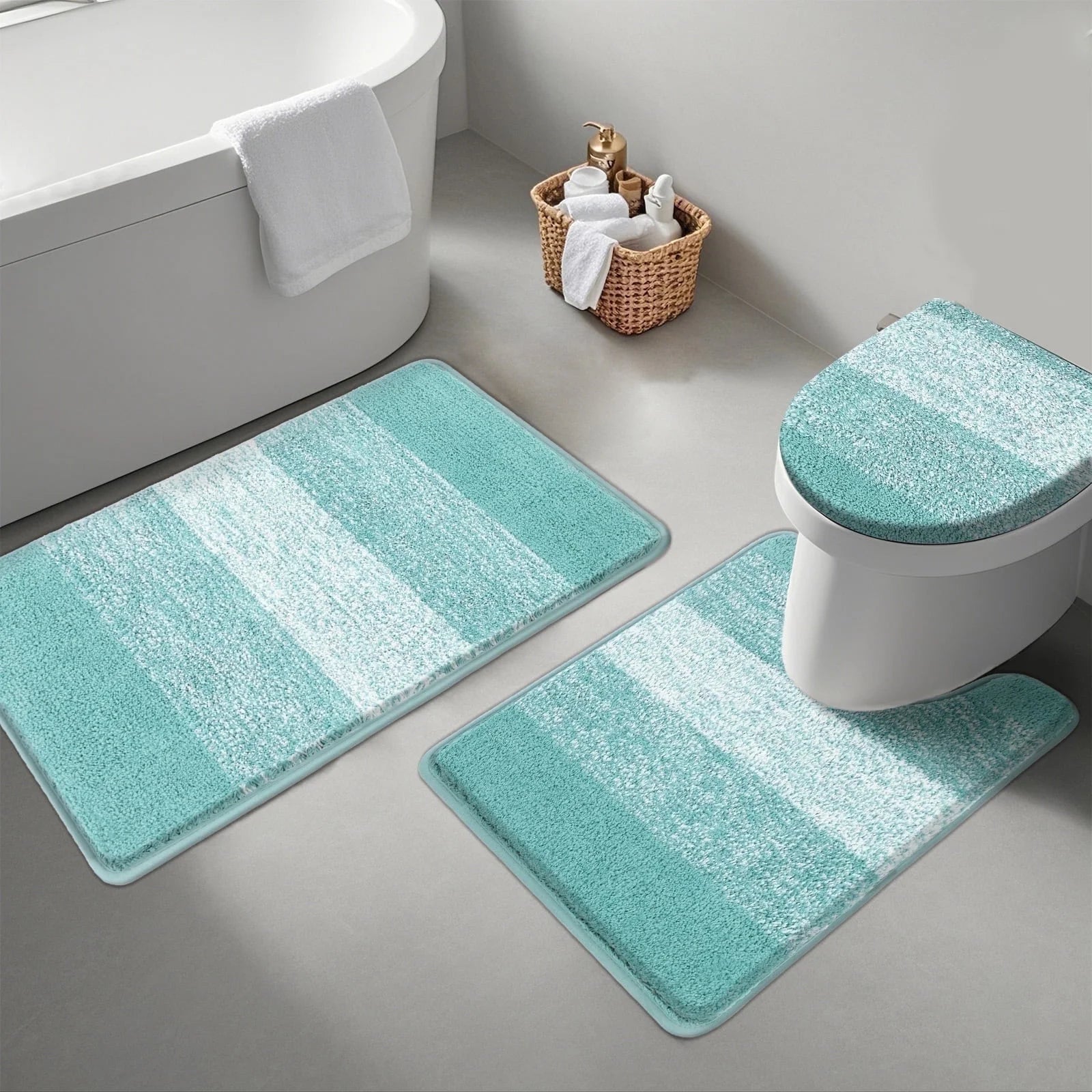 Traditional 4 Piece Microfiber Washable Bathroom Rug Set, Grey