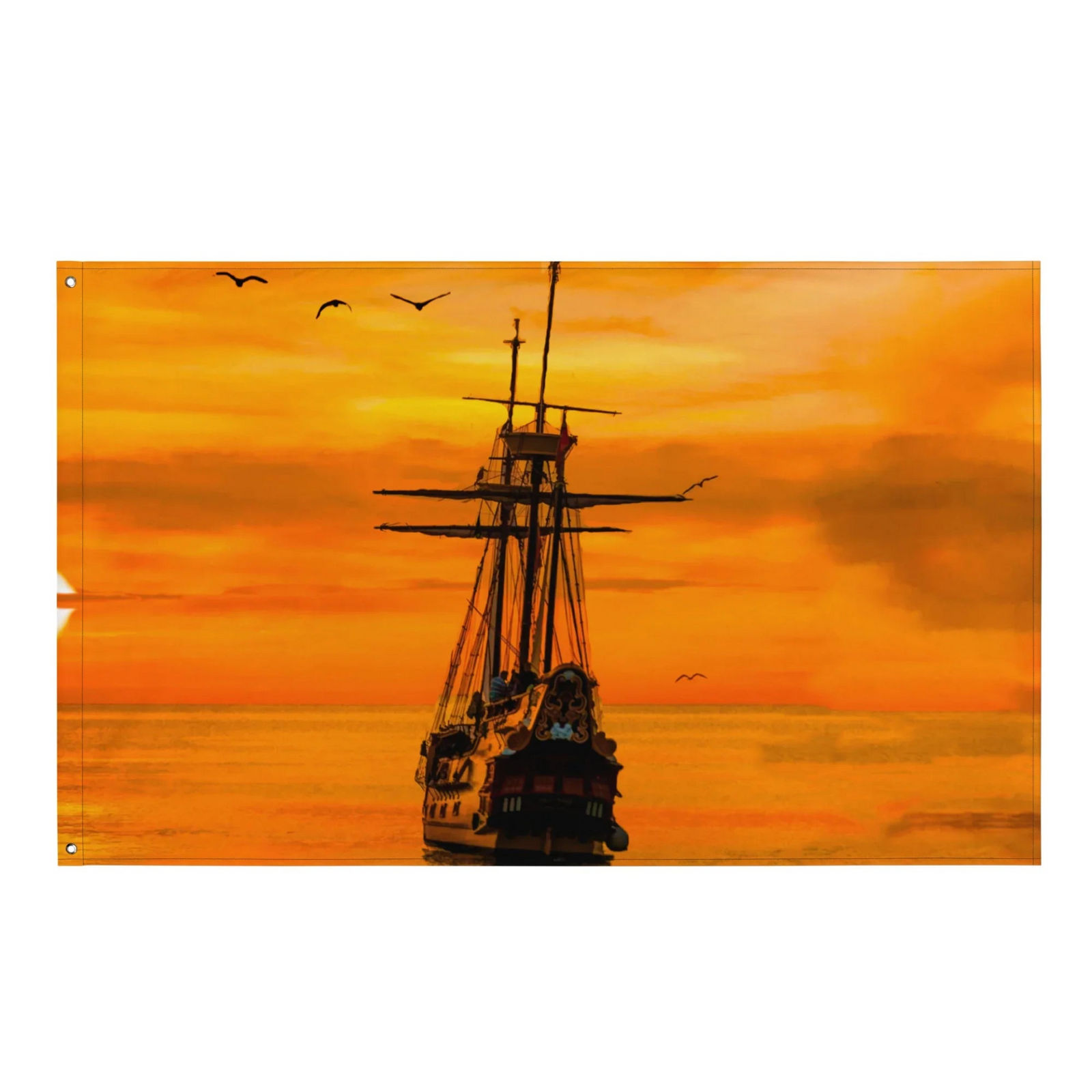 Ship Sunrise Wall Tapestry – 100% Polyester Nautical Wall Hanging
