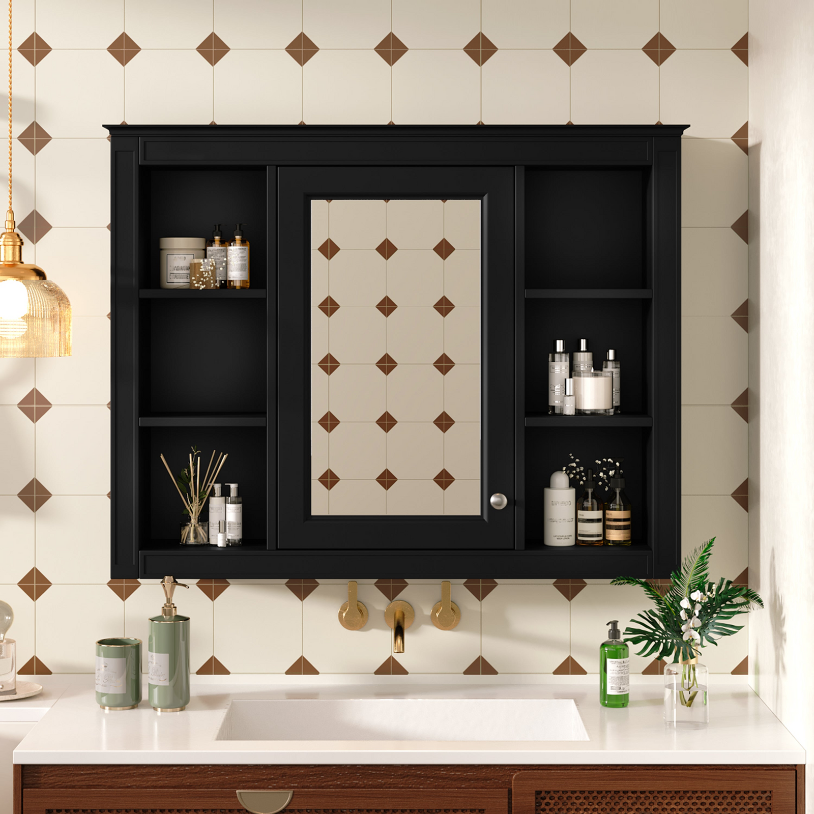 Wall-Mounted Bathroom Medicine Cabinet with Mirror – 6-Shelf Storage (35" x 27.5")