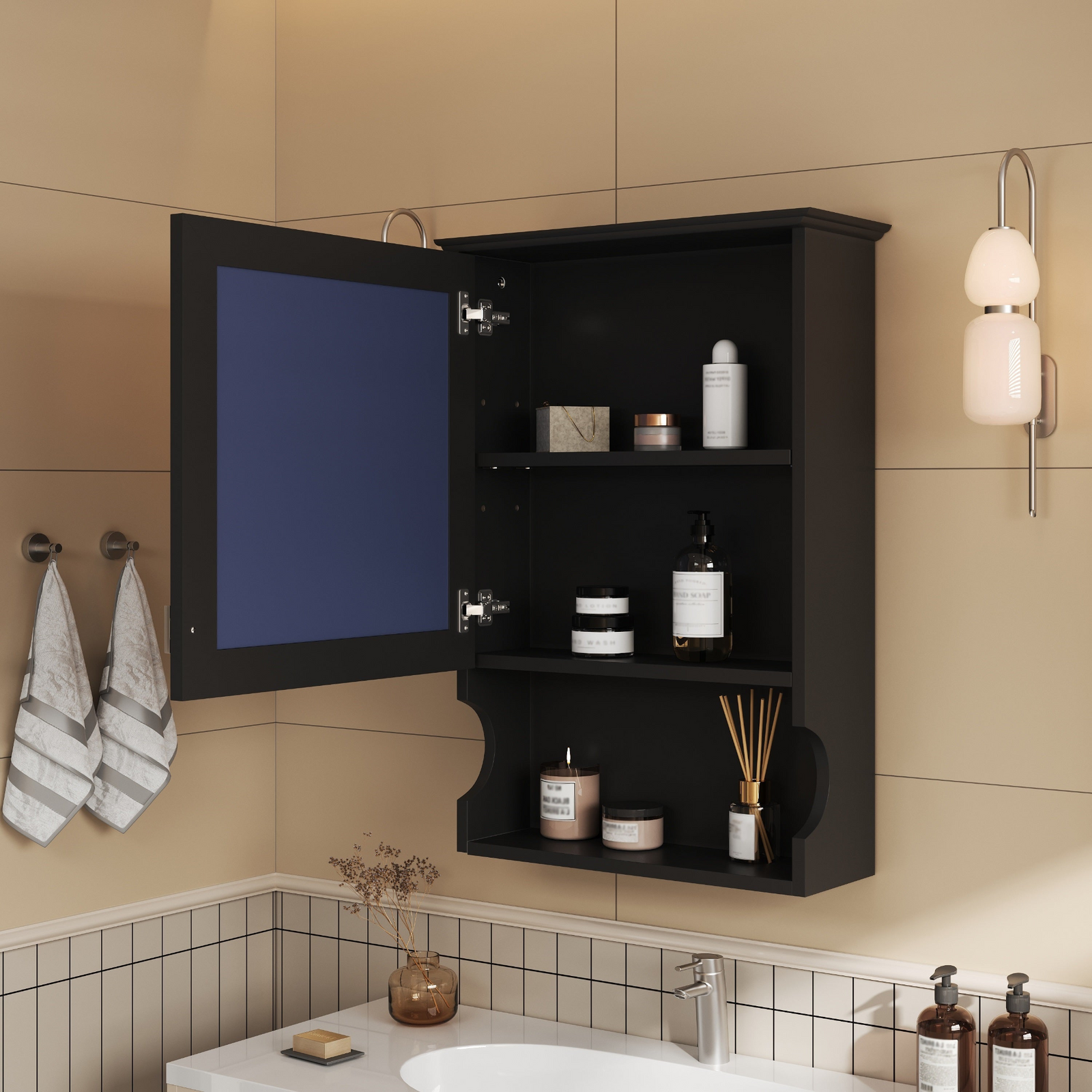 20'' Wall Mounted Bathroom Storage Cabinet with Mirror, Wall Mounted Home Storage with Door, Mirrored Wall Medicine Cabinet