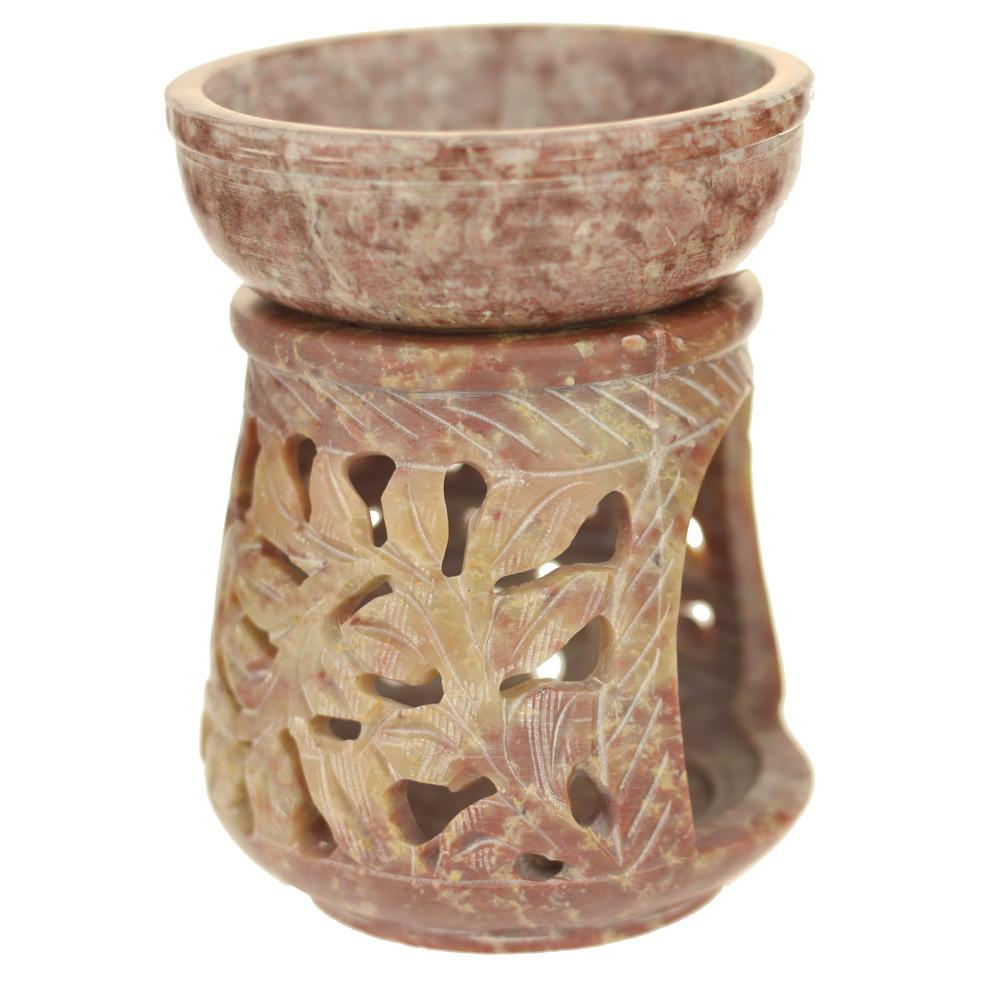 Leaf Engraved Soapstone Aroma Oil Diffuser Lamp – Hand-Carved Candle Burner (4”)