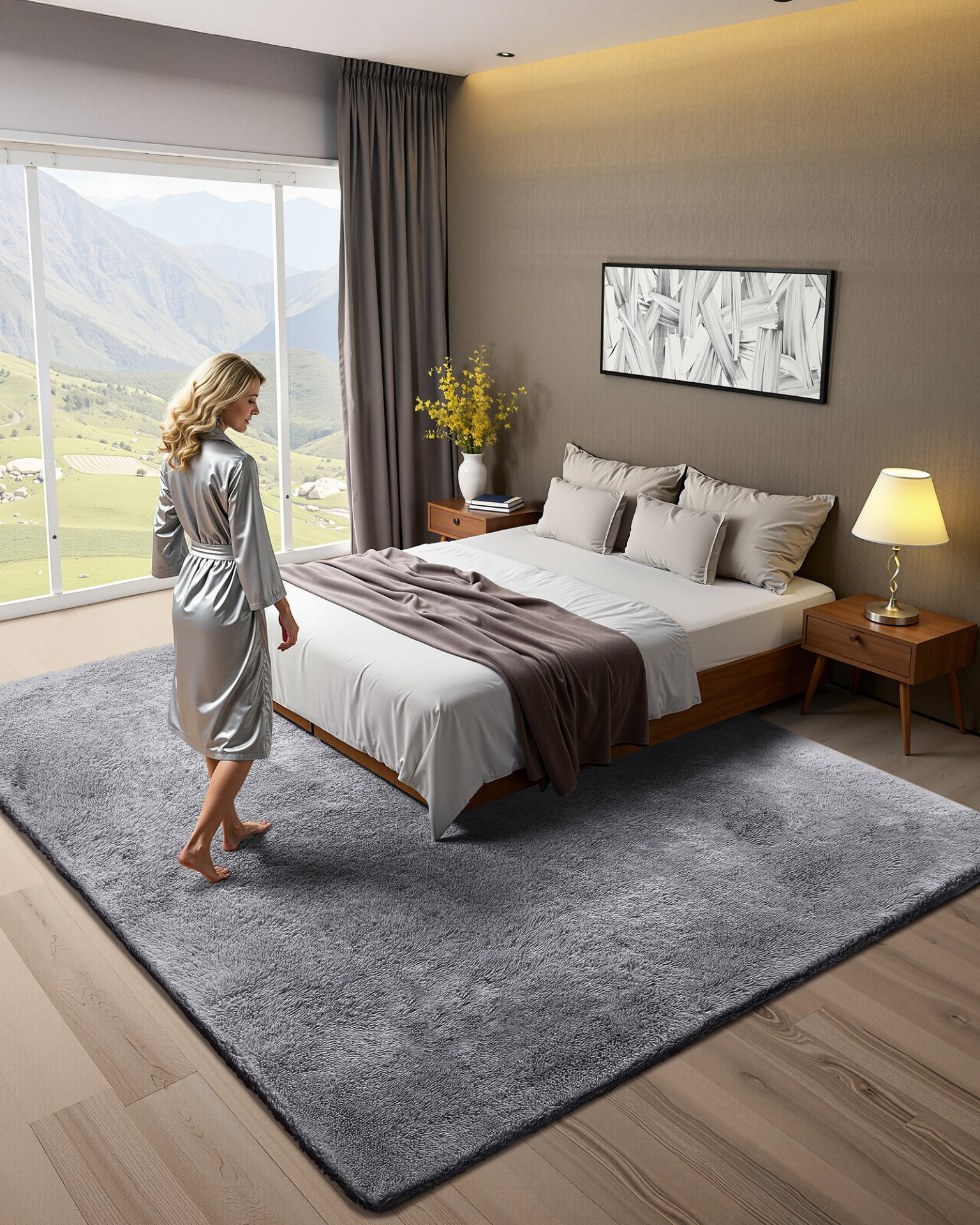 VEVOR Indoor Plush Area Rugs, 8 x 10 ft Soft Plush Carpet, Furry Shag Area Rugs for Living Room, Bedroom, Sunroom, Modern Home Decor Aesthetic, Non-Shedding, Non-Woven, Slip-Resistant, Smoke Gray