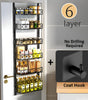 6-Tier Over-the-Door Pantry Organizer with Cloth Hook – Metal Kitchen Spice Rack and Can Storage, Maximize Pantry Door Space for Neat and Efficient Organization, Black