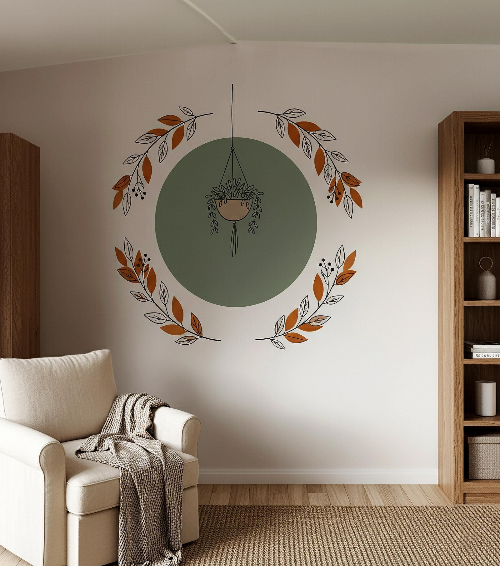 Modern Botanical Wall Decal – Matte Vinyl Wall Sticker for Living Room, Bedroom, and Reading Corners