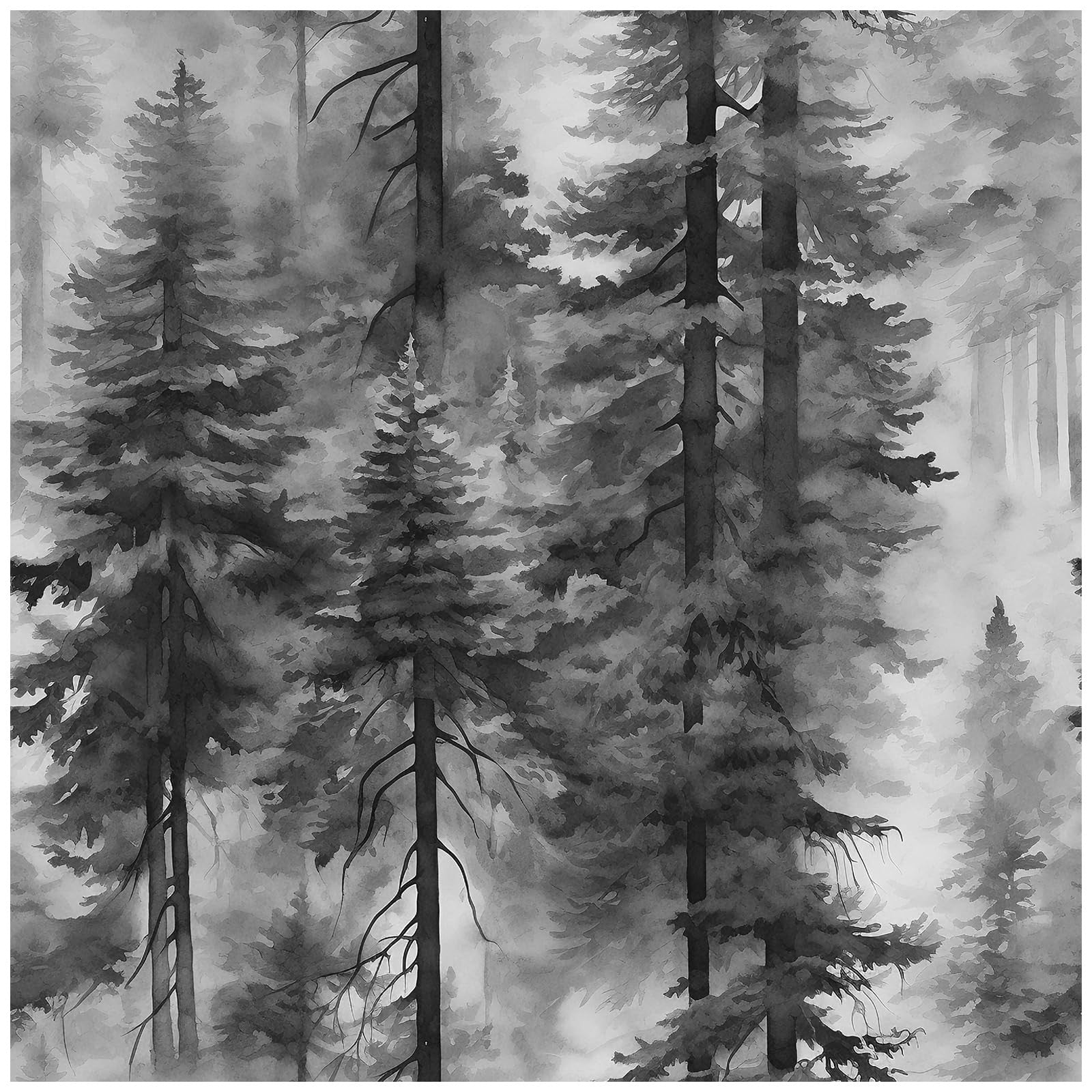 Black and White Forest Thick Vinyl Peel and Stick Wallpaper for Bathrooms and Bedrooms