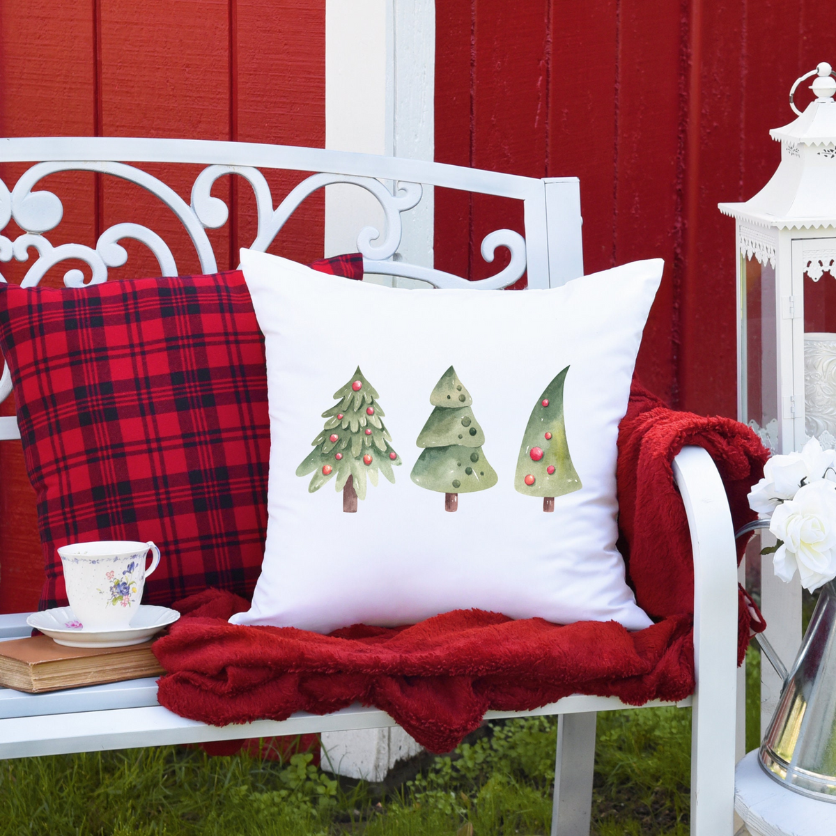 Vintage Christmas Tree Throw Pillow Cover – Rustic Polyester Holiday Décor, 18×18 or 20×20 in, Single Cover