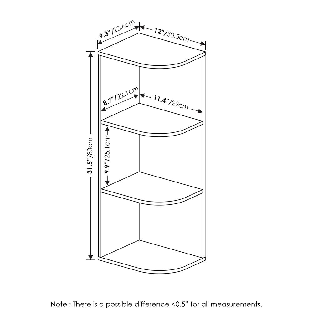 Furinno Pasir 3-Tier Corner Open Shelf Bookcase, White