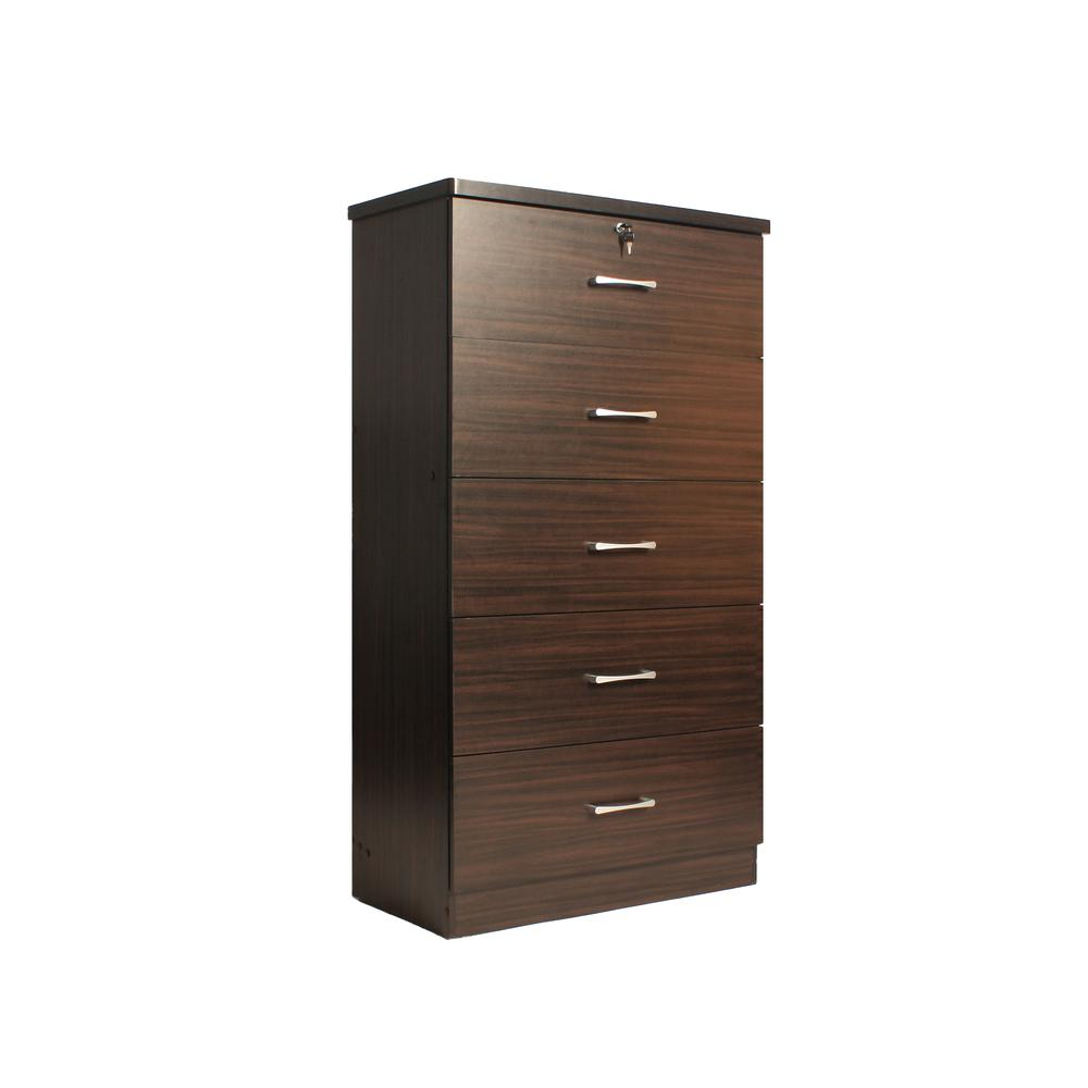 Product Title Better Home Products Olivia Tall 5-Drawer Wooden Chest Dresser – Tobacco Finish
