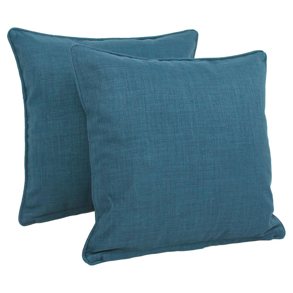 18-inch Double-corded Solid Outdoor Spun Polyester Square Throw Pillows with Inserts (Set of 2), Sea Blue