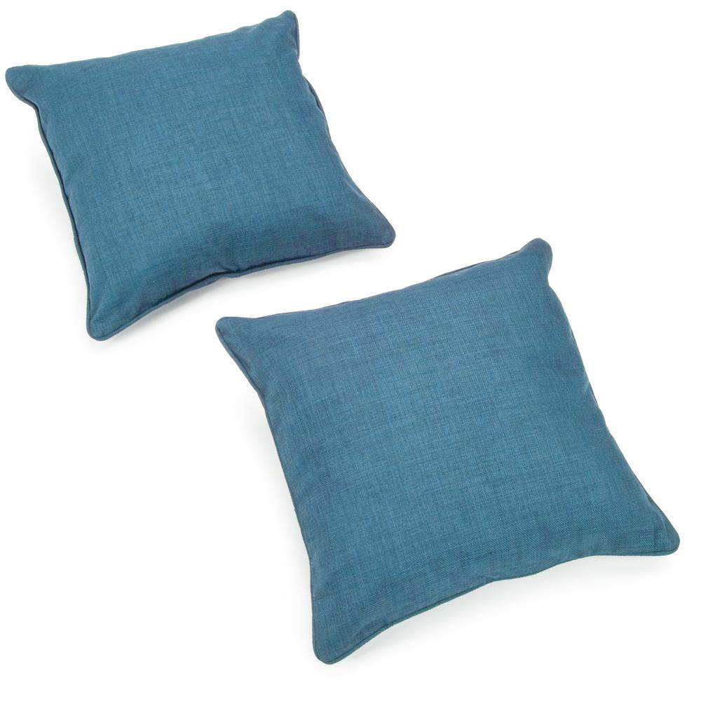 18-inch Double-corded Solid Outdoor Spun Polyester Square Throw Pillows with Inserts (Set of 2), Sea Blue