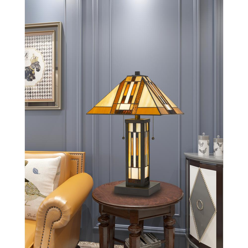 Tiffany-Style Table Lamp with 7W Night Light – Dark Bronze Finish, 22.75" H