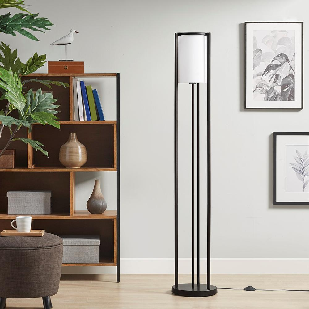 Charlton Metal Floor Lamp – Glass Cylinder Shade, Matte Black