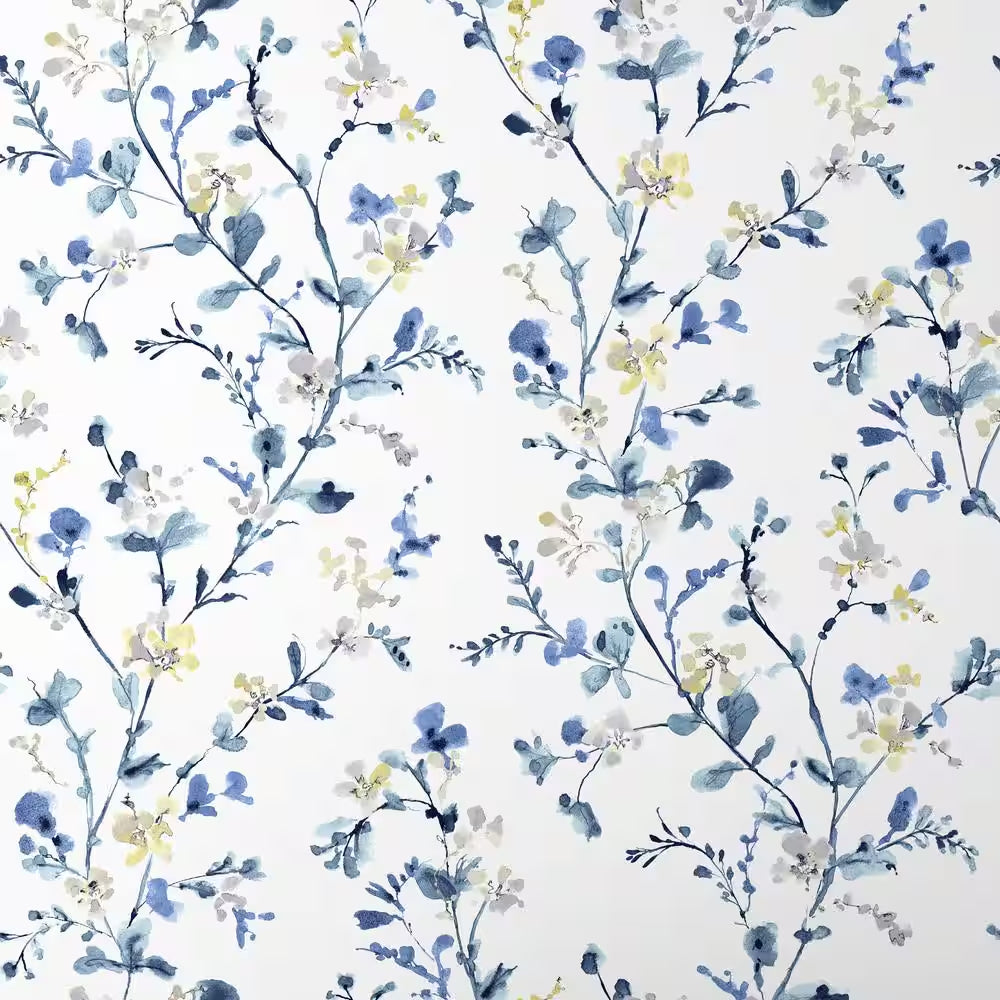Emily White Blue Floral Peel and Stick Wallpaper Panel (covers 26 sq. ft.)