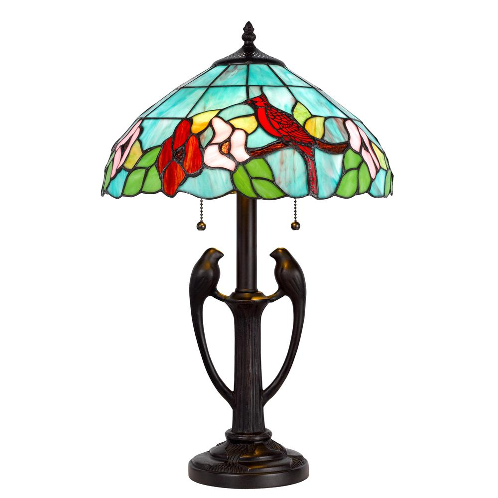 Tiffany-Style 2-Light Resin Table Lamp – Hand-Painted Colored Glass, 60W