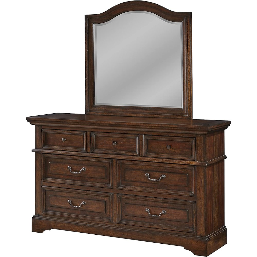 Stonebrook Dresser with Mirror in Tobacco Finish – Rustic Farmhouse Bedroom Storage Set
