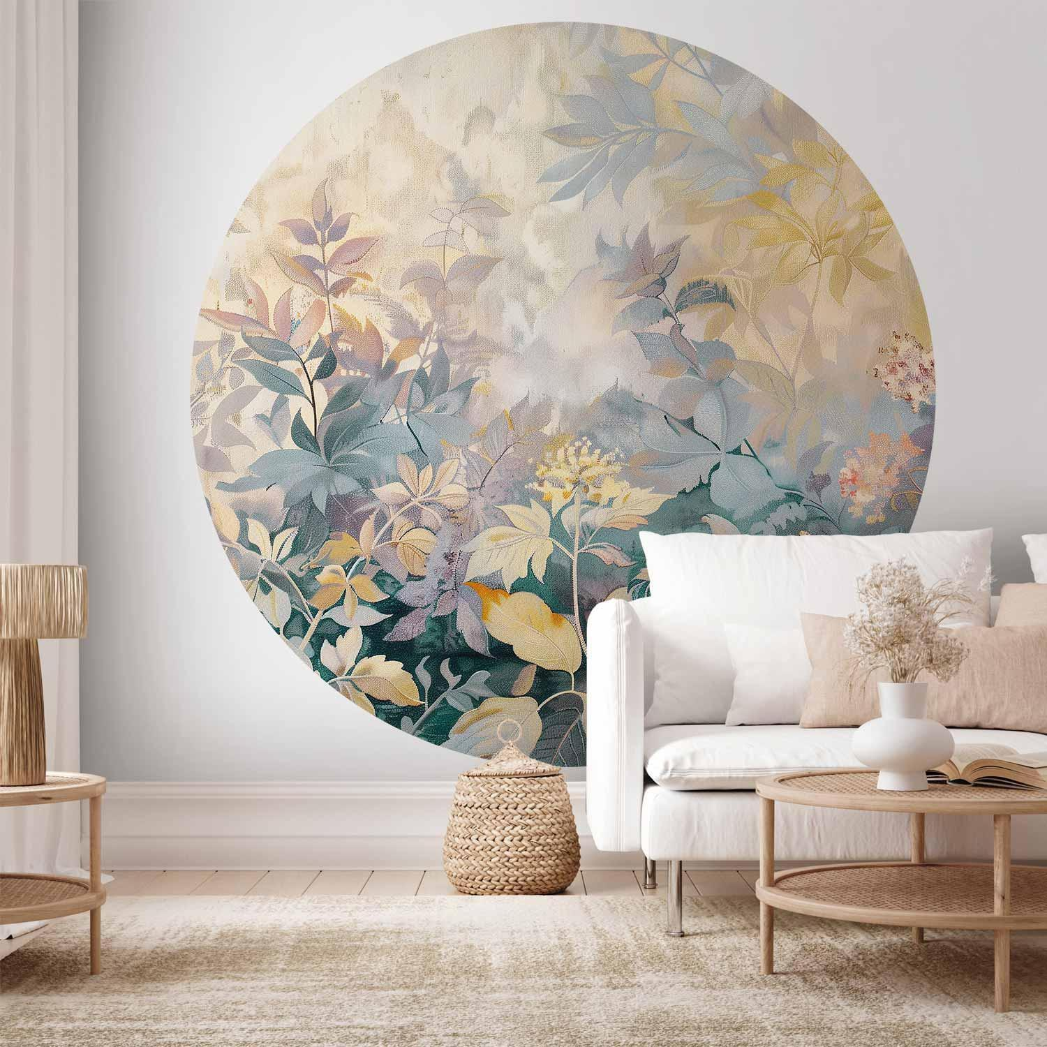 Round Wall Mural Wallpaper – Tapestry Pattern with Colourful Flowers