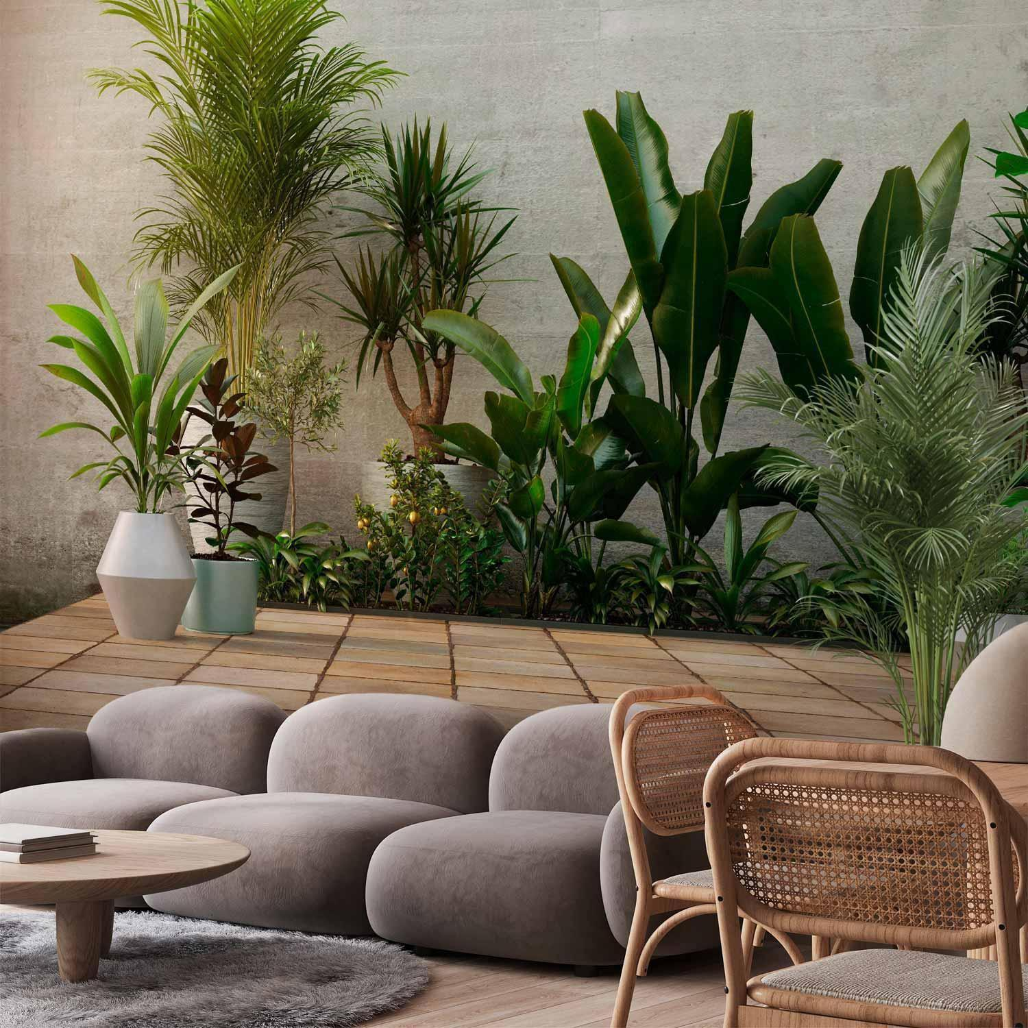 Home Garden Wall Mural Wallpaper – Styled Indoor Greenery with 3D Effect Illusion