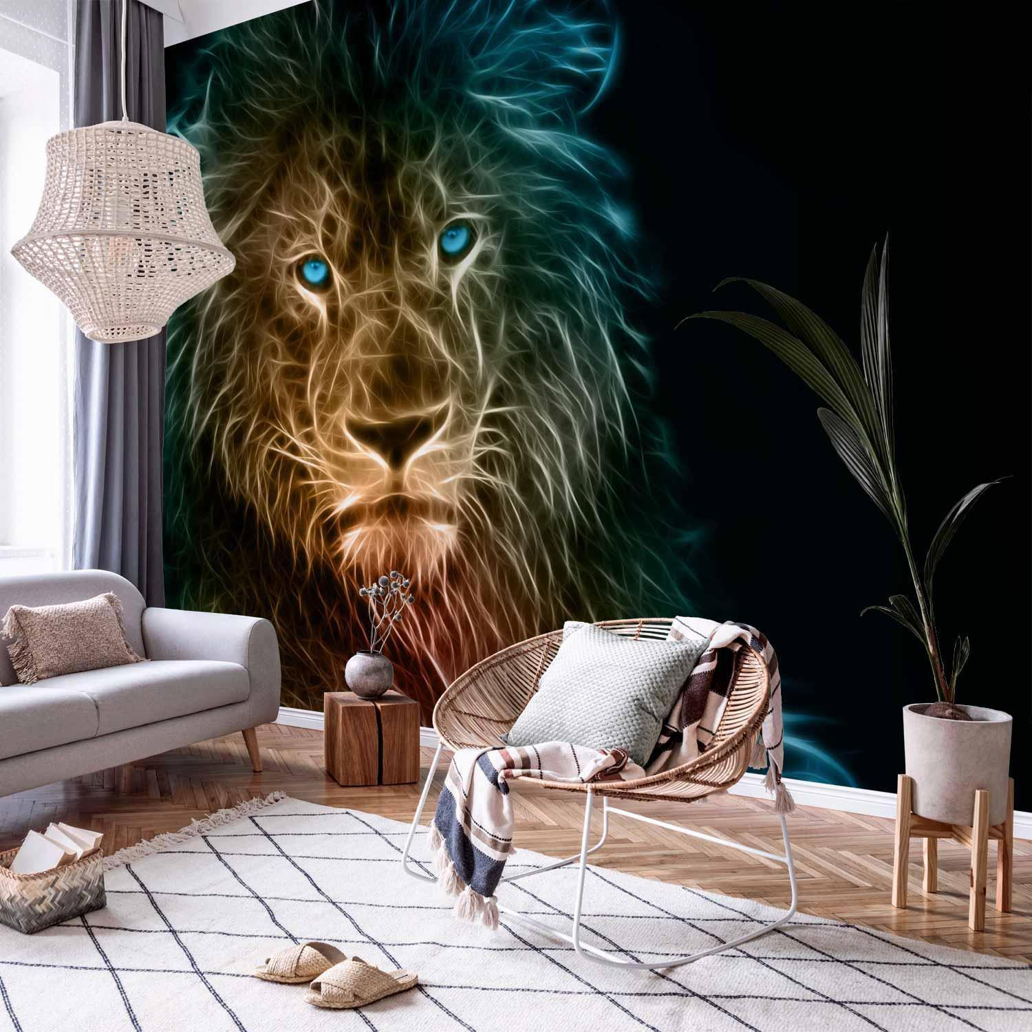Abstract Lion Wall Mural Wallpaper – Artistic Animal Design with 3D Dimensional Depth