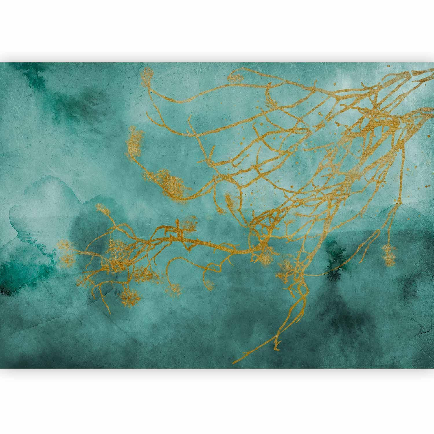 Gentle Breeze Wall Mural Wallpaper – Blue & Gold Abstract Design with 3D Effect Illusion