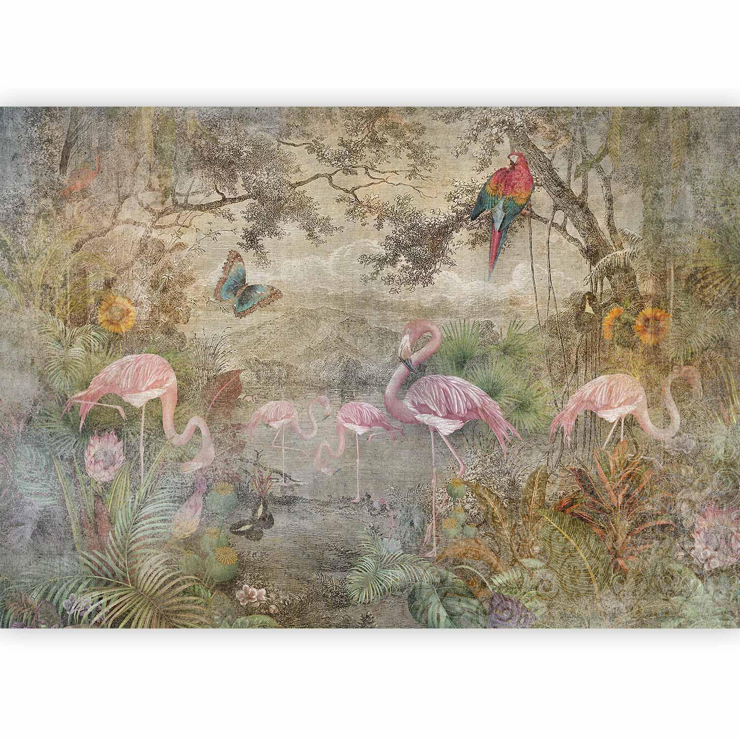 Wild Fauna & Flora Wall Mural Wallpaper – Nature-Inspired Scene with 3D Effect Illusion