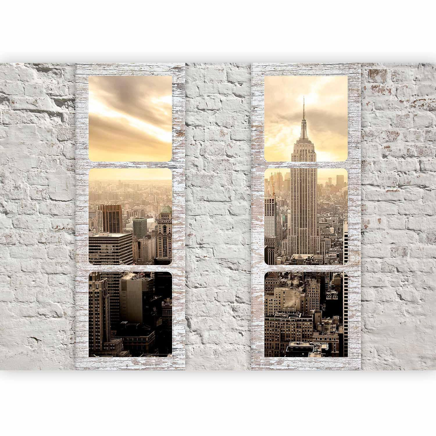 New York Window View Wall Mural Wallpaper – Urban Cityscape with 3D Effect Illusion