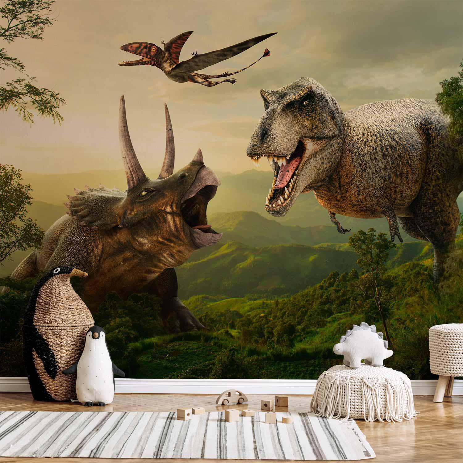 Dinosaur Square Wall Mural Wallpaper – Playful Grid Design with 3D Layered Depth