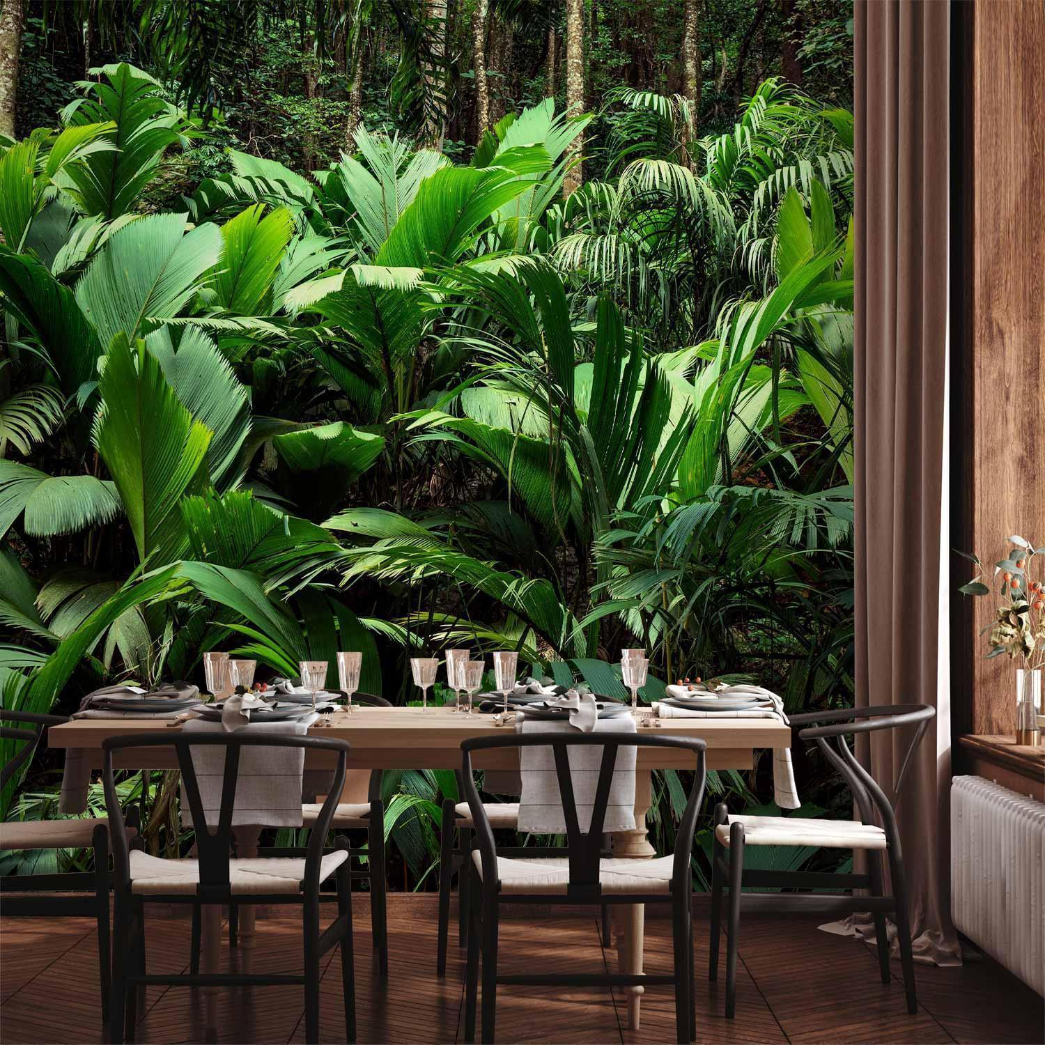 Jungle Forest Wall Mural Wallpaper – Lush Green Landscape with 3D Effect Illusion