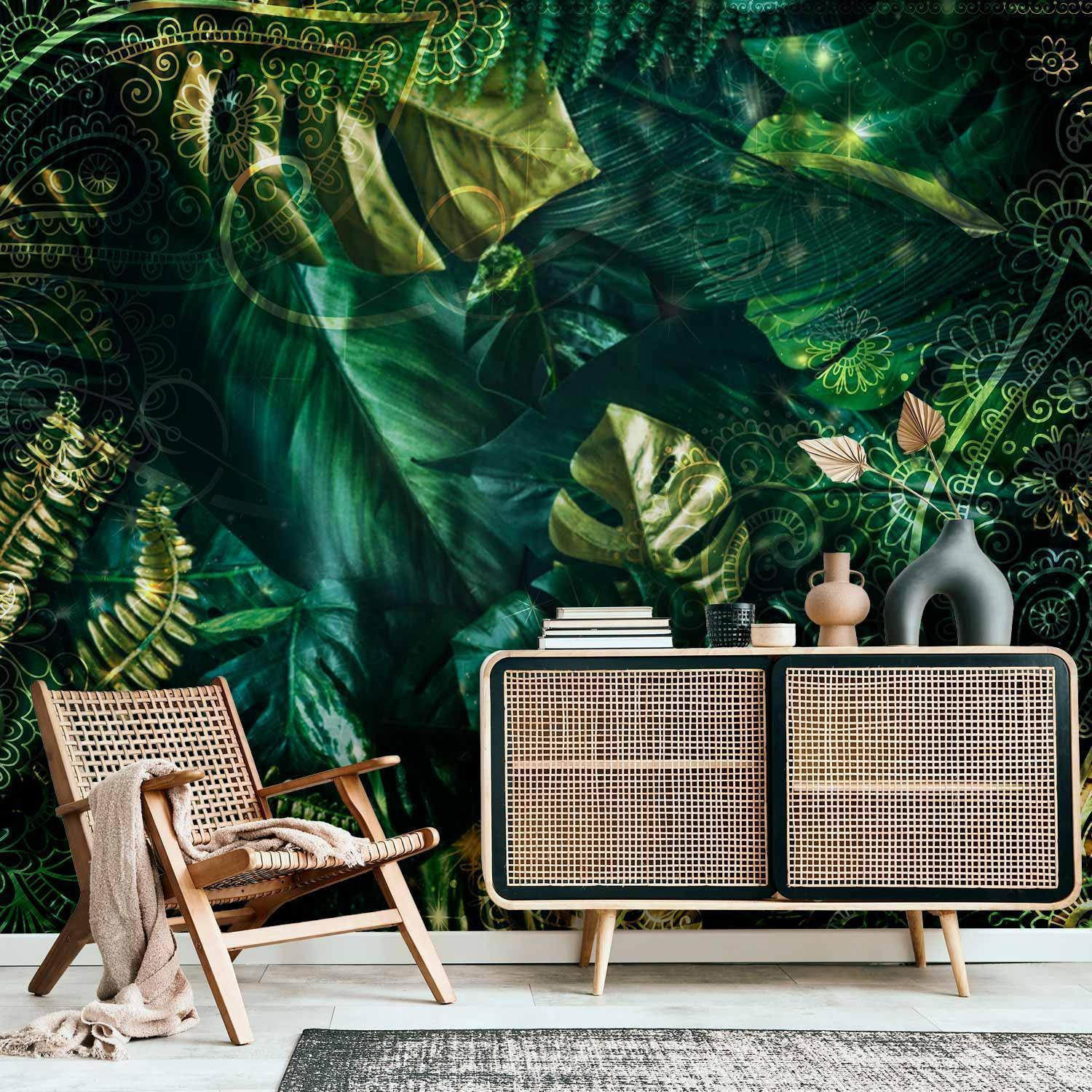 Emerald Jungle Wall Mural Wallpaper – Dense Tropical Foliage with 3D Effect Illusion