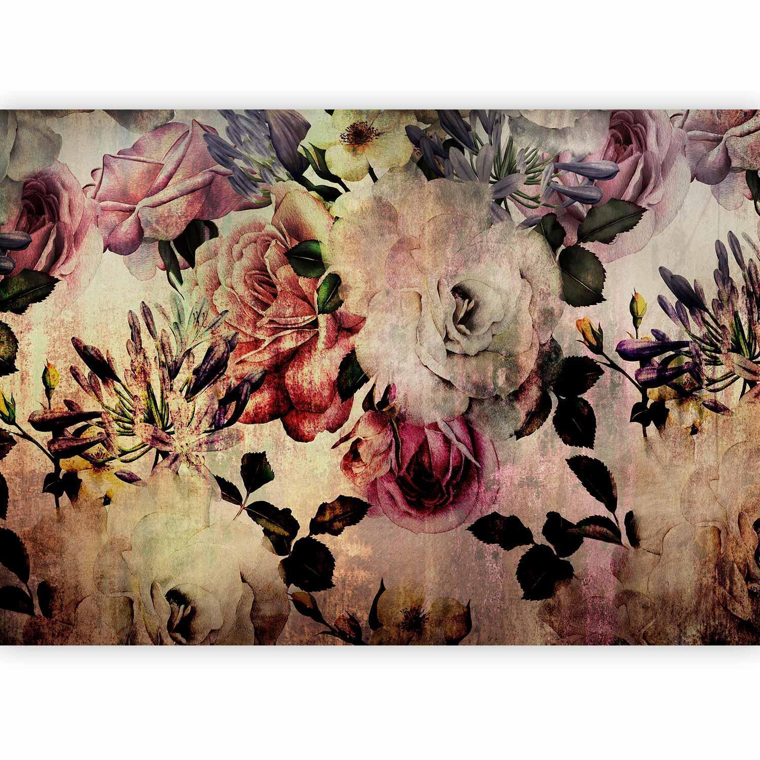 Nostalgia Flowers Wall Mural Wallpaper – Vintage Floral Composition with 3D Depth Effect