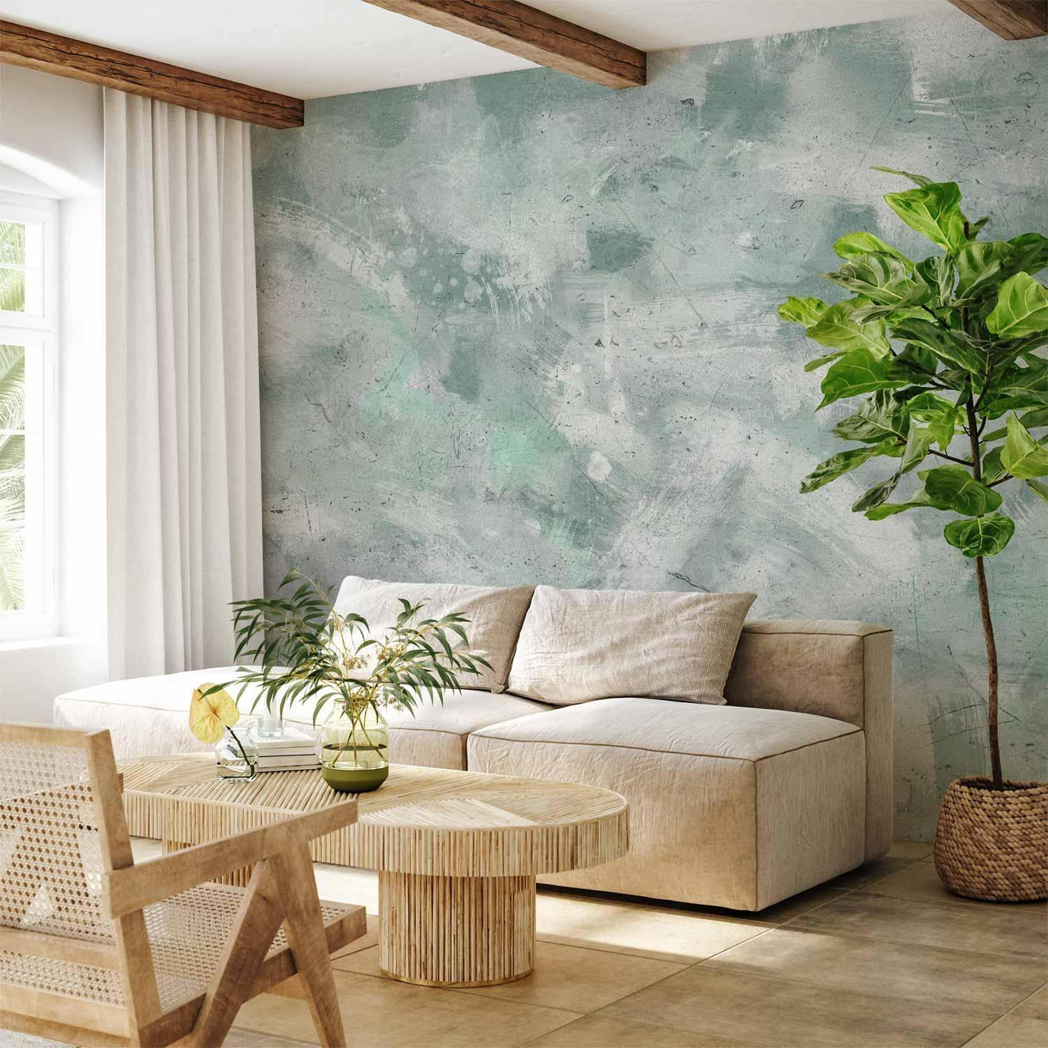 Mint Impression Wall Mural Wallpaper – Soft Green Composition with 3D Visual Depth