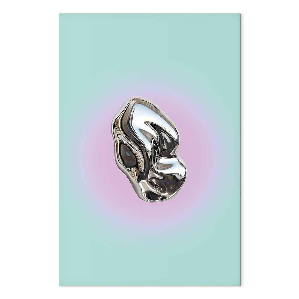Quadro - Metallic Form - Abstract Sculpture on a Mint Background with a Purple Halo
