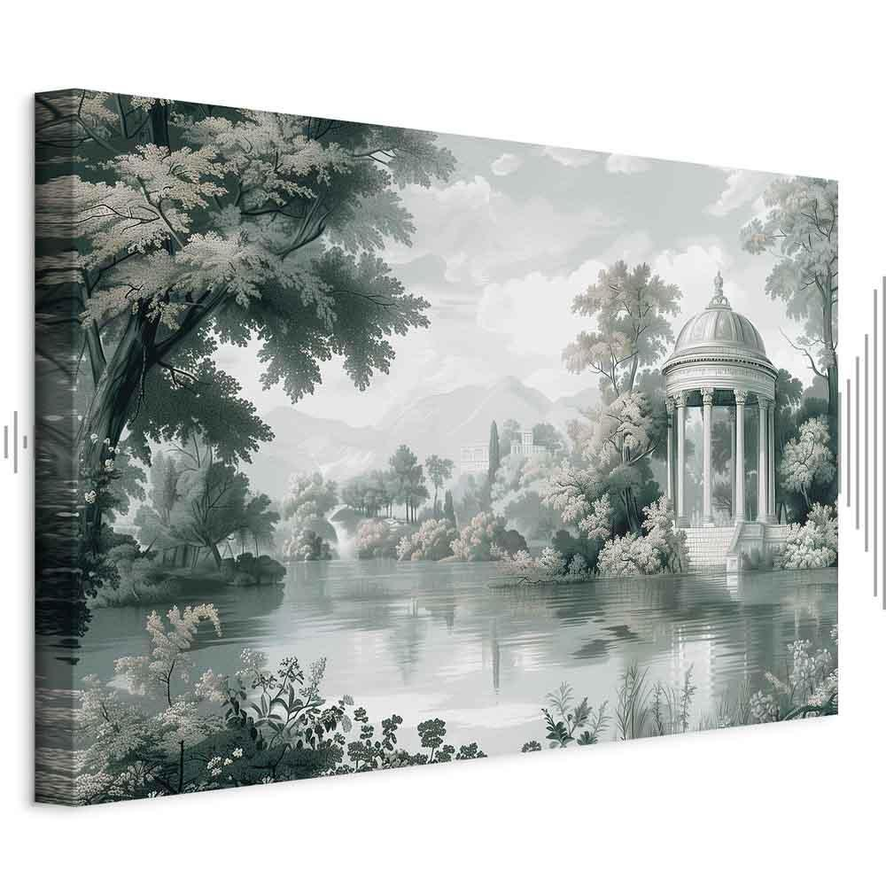 Quadro - View of the Park and Lake Retro Vintage Landscape in Greens