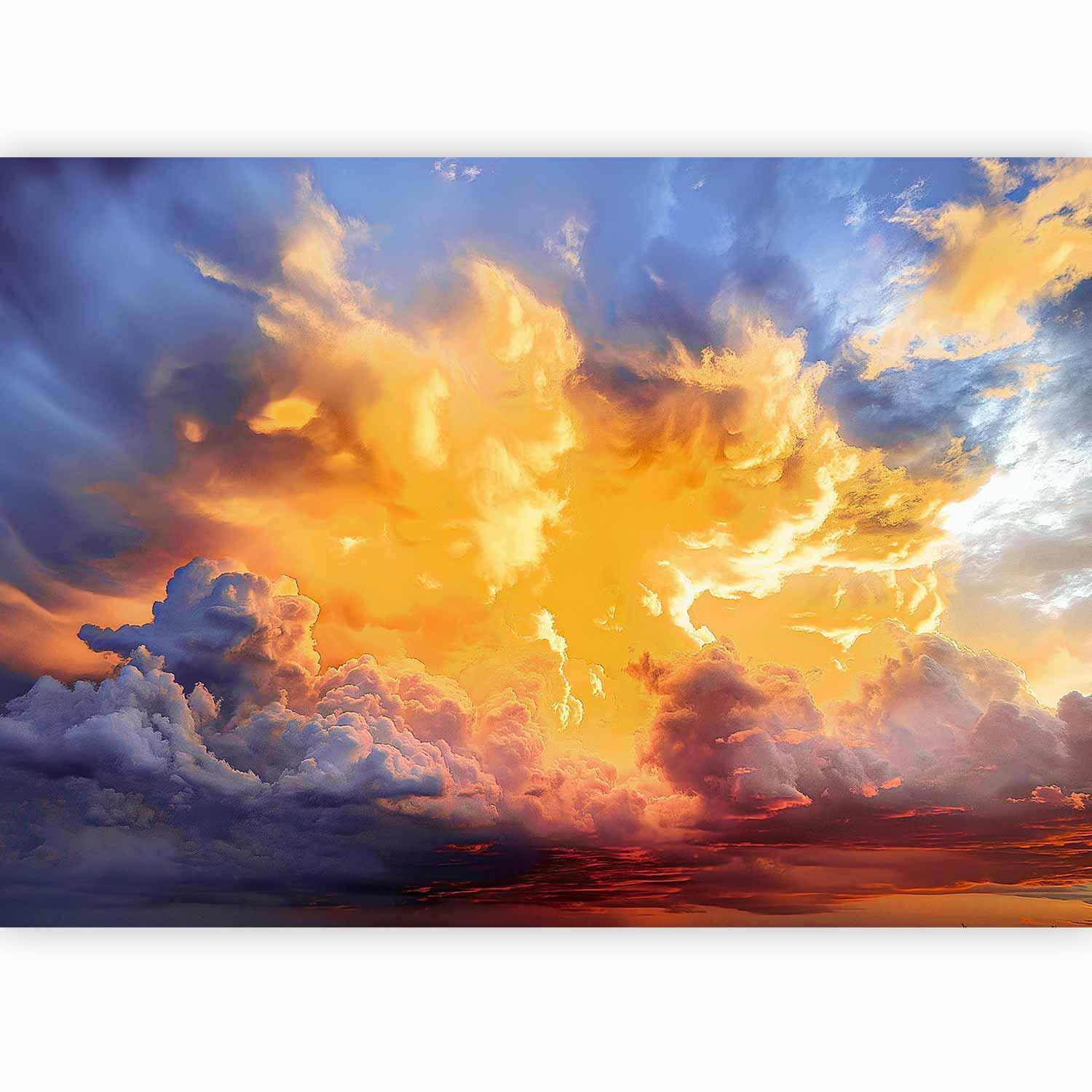 Sunset Cloud Wall Mural Wallpaper – Warm-Toned Sky with 3D Effect Illusion