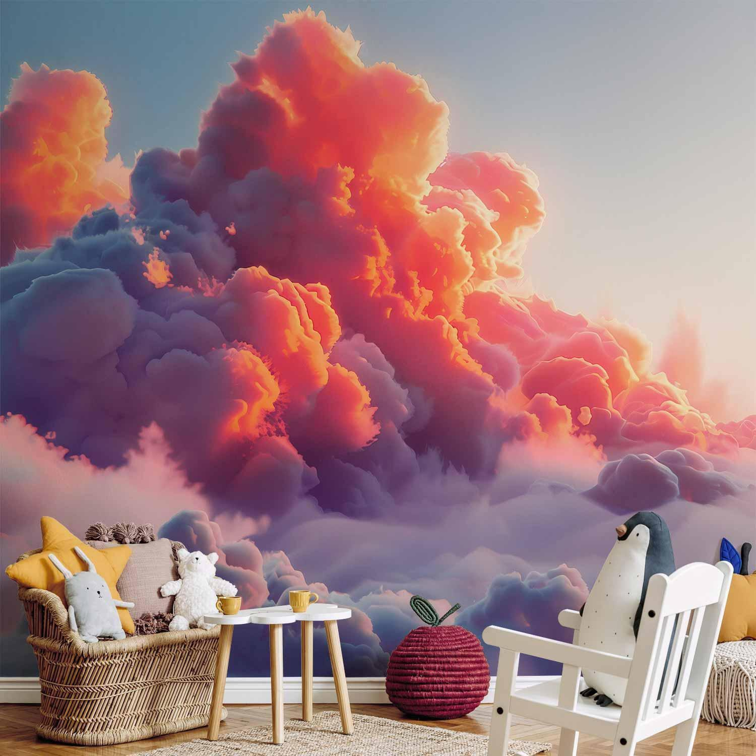 Twilight Cloud Wall Mural Wallpaper – Pink & Violet Sky with 3D Effect Illusion