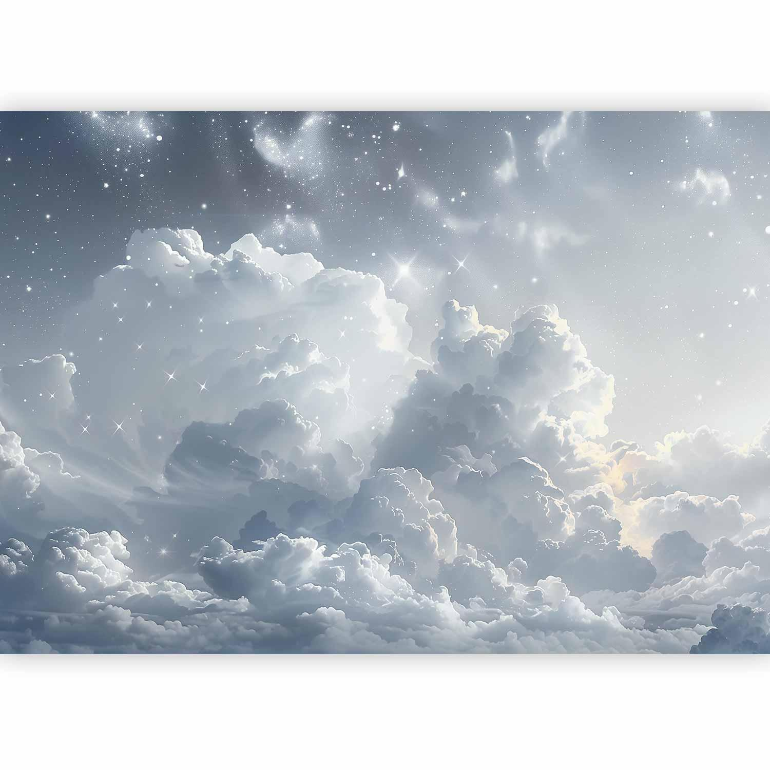 Astral Calm Wall Mural Wallpaper – Soft Cloudscape with Scattered Stars and 3D Effect Illusion