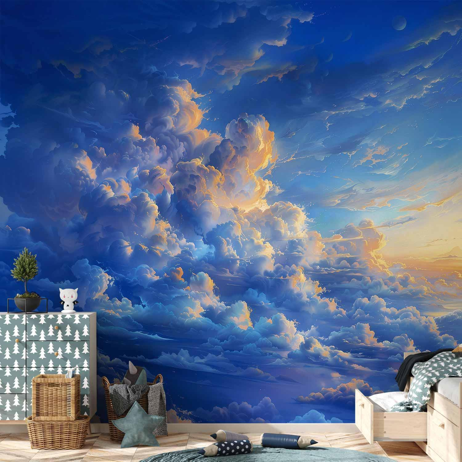 When the Sky Becomes a Canvas Wall Mural Wallpaper – Artistic Cloudscape with 3D Spatial Depth