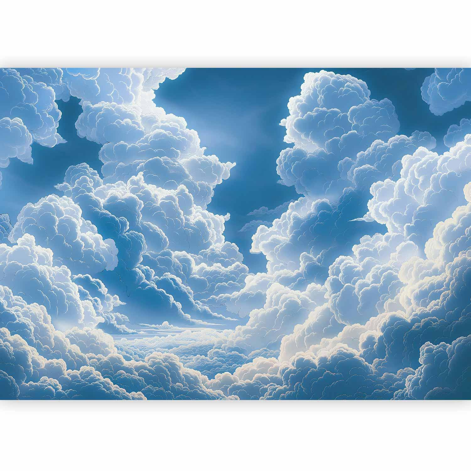 Blue Sky Cloud Wall Mural Wallpaper – Bright Sky Breaking Through Clouds with 3D Effect Illusion
