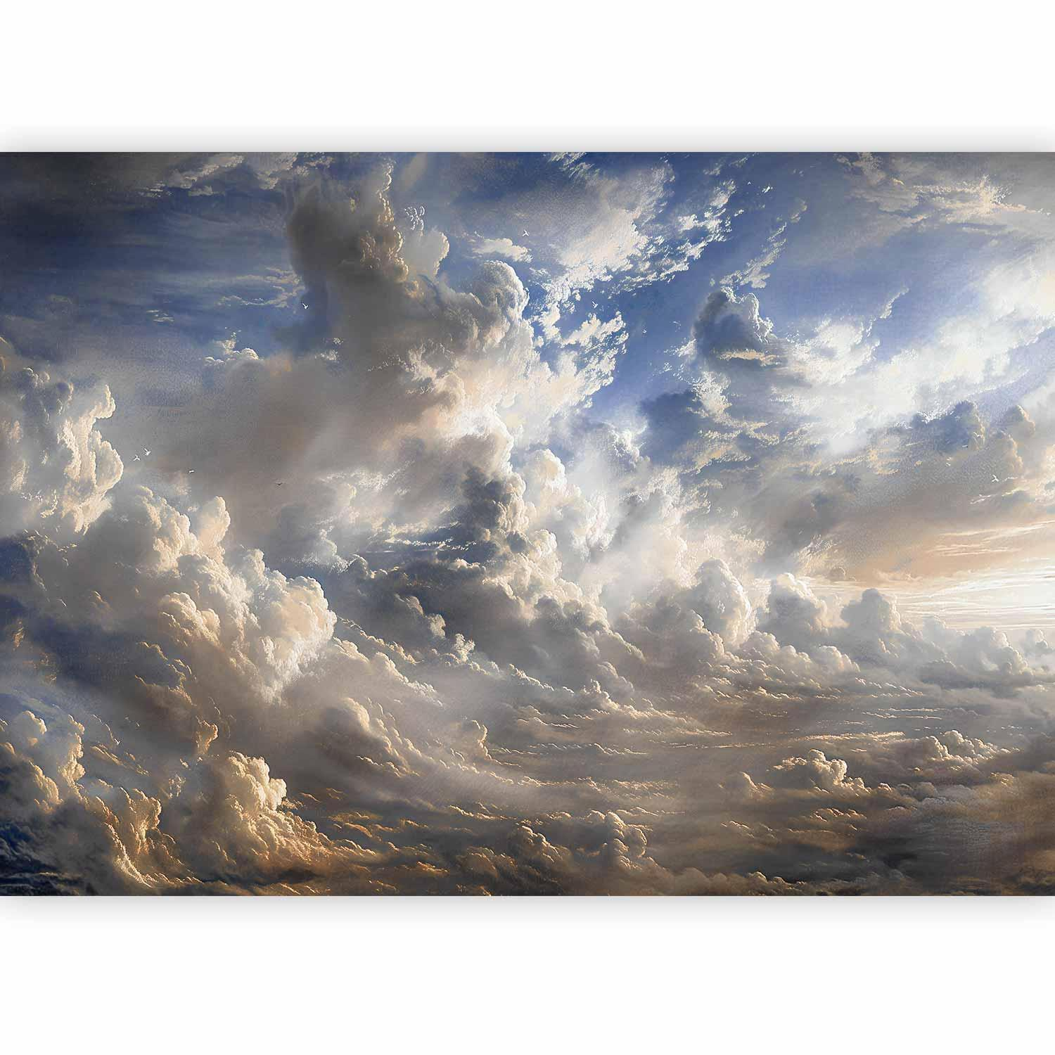 Golden Dusk Cloud Wall Mural Wallpaper – Warm Reflections with 3D Effect Illusion