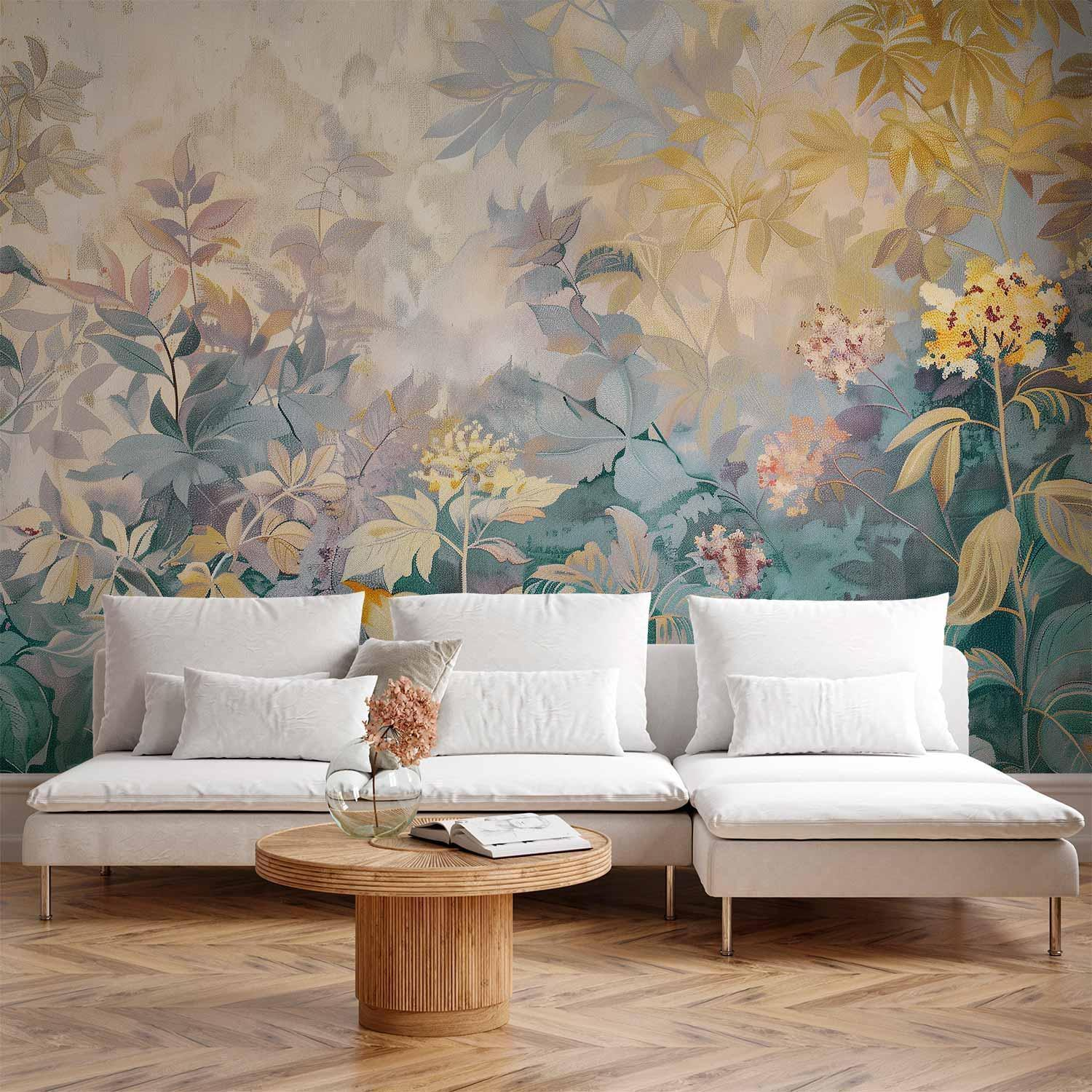 Tapestry Pattern Wall Mural Wallpaper – Kilim Meadow Design with Spring Motif and 3D Visual Depth