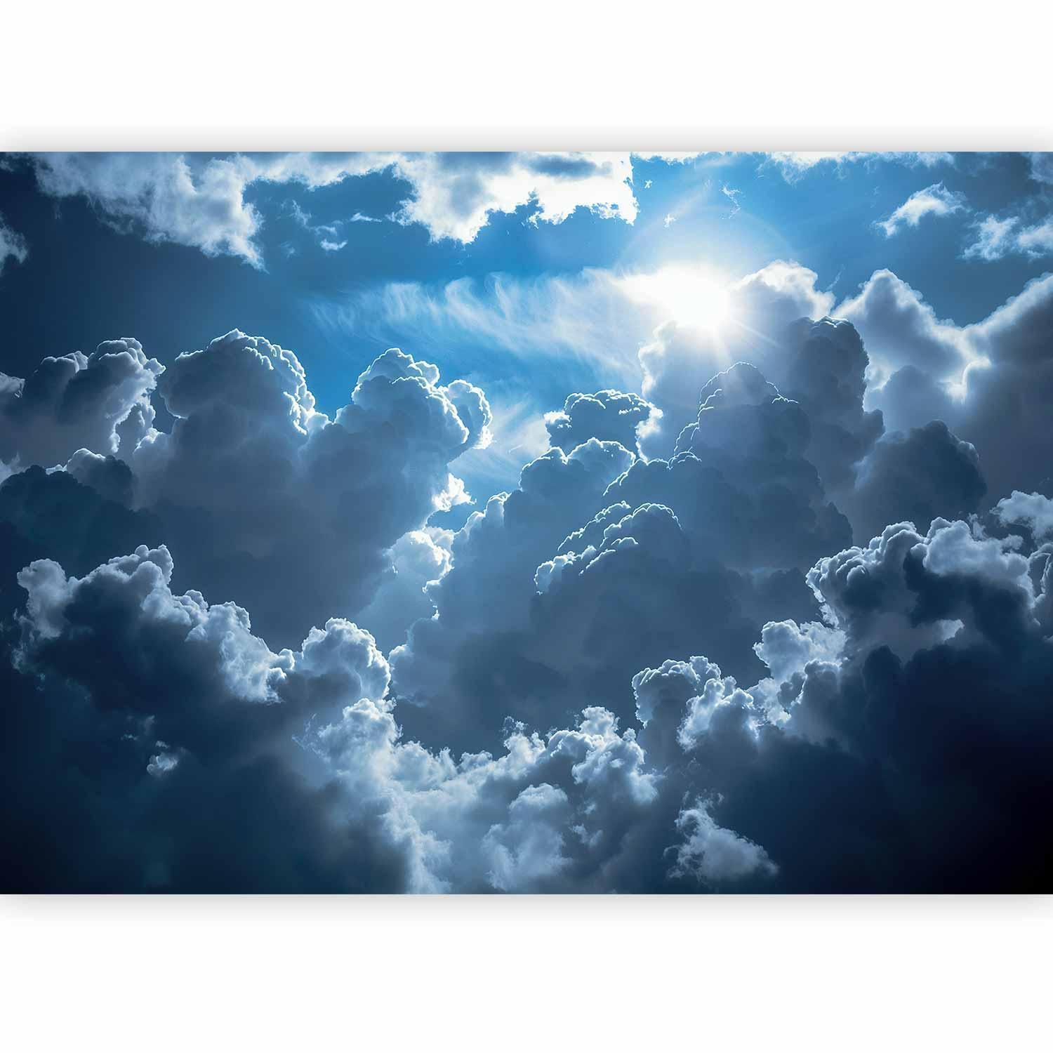 Sun & Cloud Sky Wall Mural Wallpaper – Dramatic Light Contrast with 3D Effect Illusion
