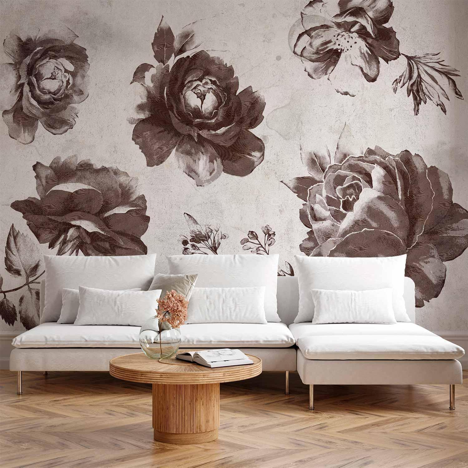 Large Floral Wall Mural Wallpaper – Minimal Garden Design with 3D Effect Illusion