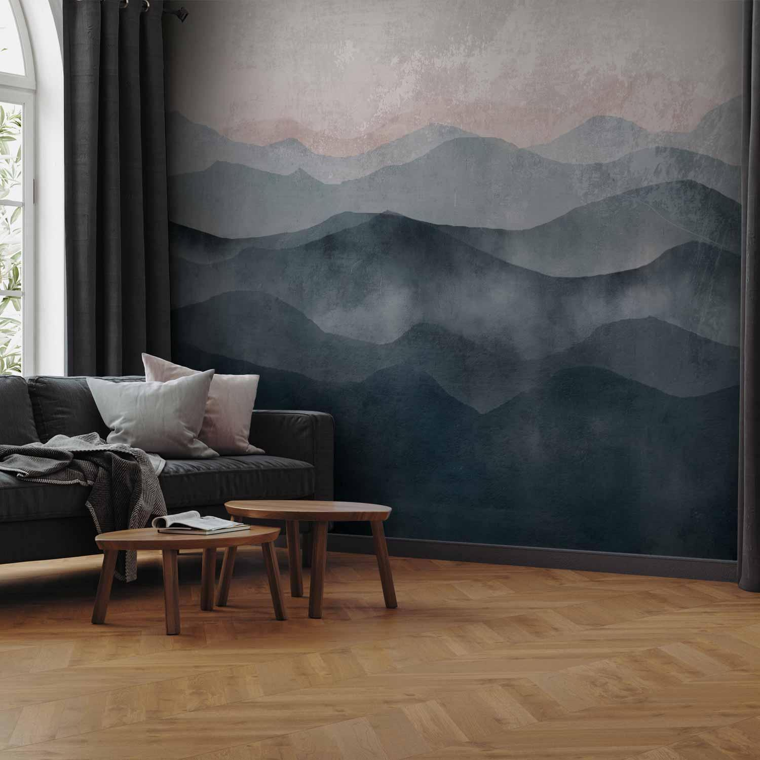 Mountain Landscape Wall Mural Wallpaper – Scenic Peaks with 3D Spatial Depth