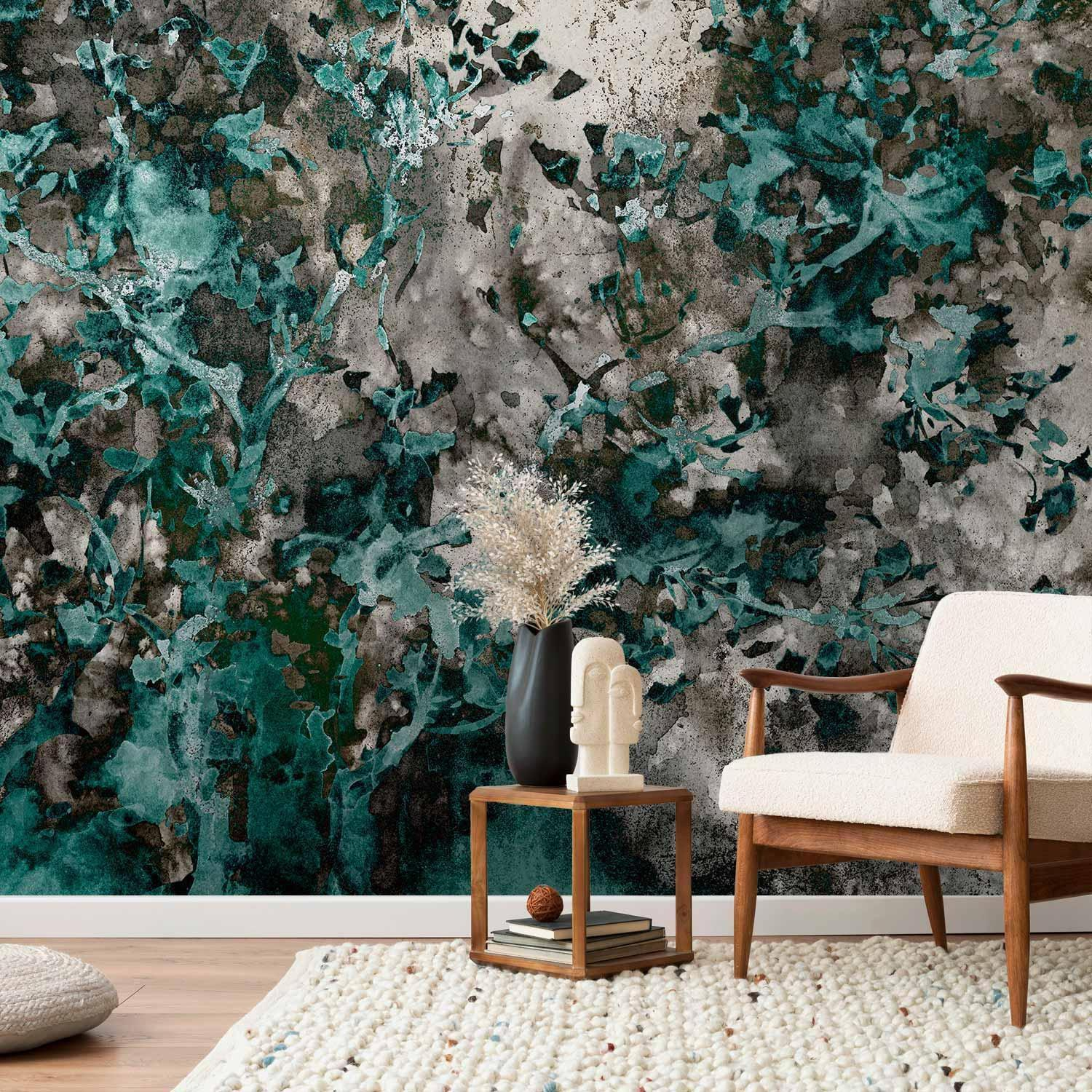 Scandinavian Green Wall Mural Wallpaper – Minimal Botanical Tones with 3D Depth Effect